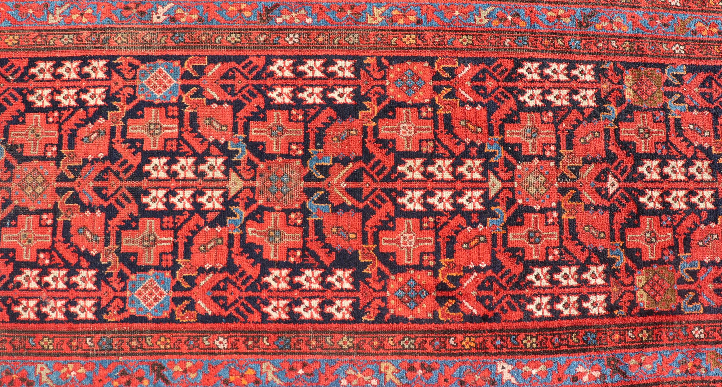 Antique Long Persian Malayer Runner with All-Over Geometric Herati Design For Sale 5