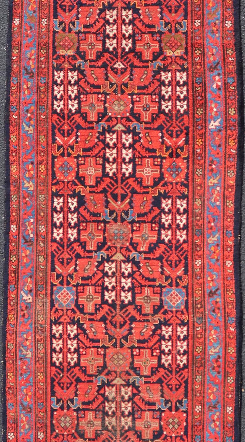 Antique Long Persian Malayer Runner with All-Over Geometric Herati Design In Good Condition For Sale In Atlanta, GA