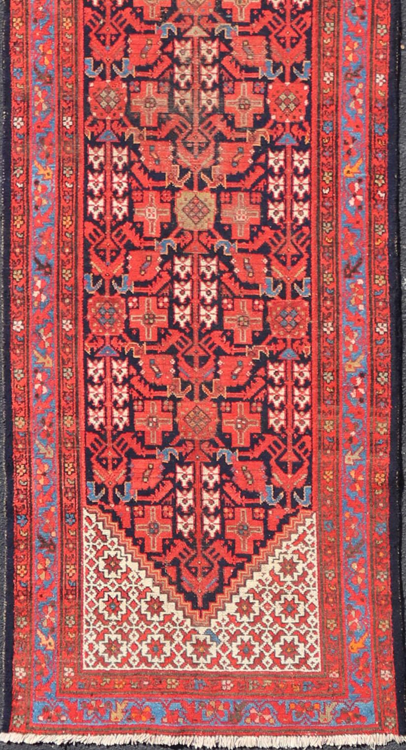 20th Century Antique Long Persian Malayer Runner with All-Over Geometric Herati Design For Sale