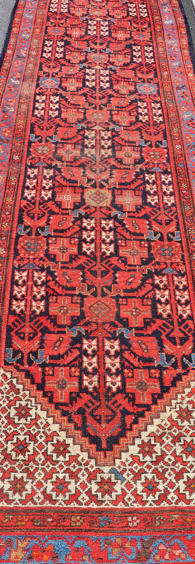 Antique Long Persian Malayer Runner with All-Over Geometric Herati Design For Sale 1