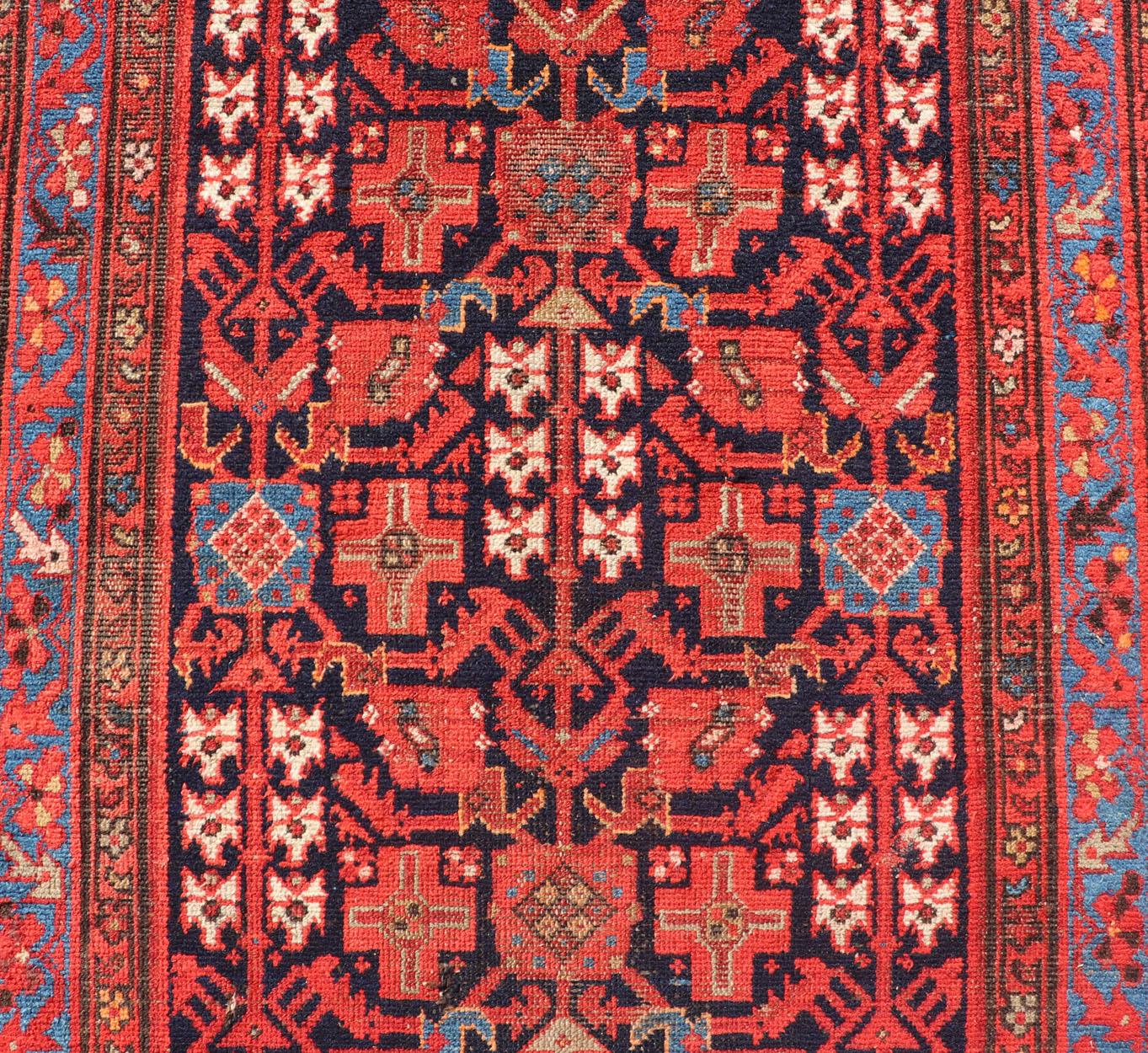 Antique Long Persian Malayer Runner with All-Over Geometric Herati Design For Sale 3