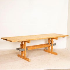 Antique Long Pine Farm House Trestle Table