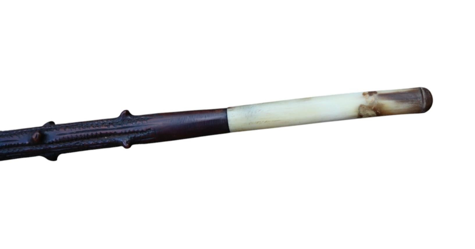 Antique long Pipe (38 Cm) Carved In Wood In Its Case, 19th Century For Sale 6