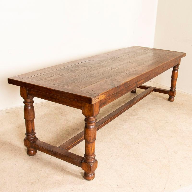 French Antique Long Refectory Library Oak Dining Table from France