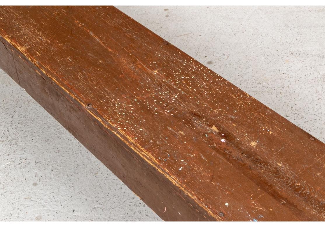 Painted Antique Long Wooden Bench in Old Brown Paint For Sale