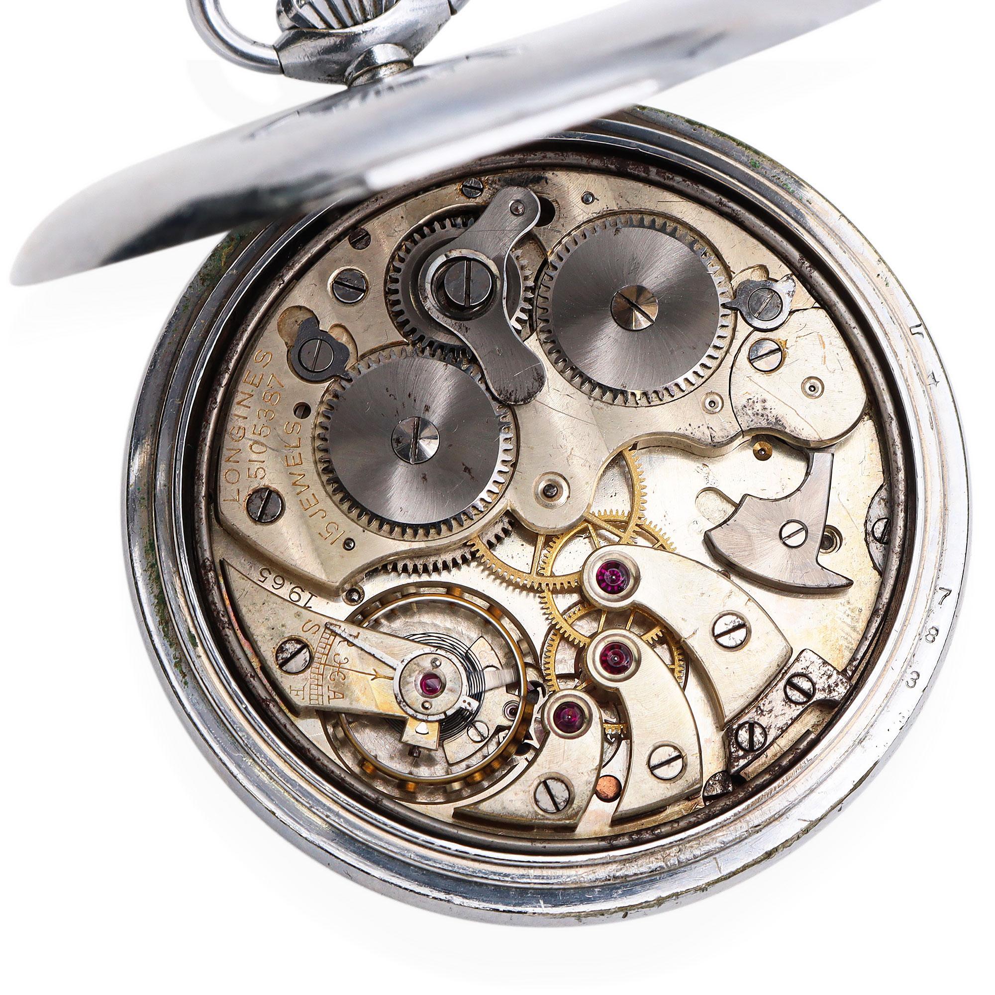 Antique Longines 15 Jewel Chronograph Alarm Pocket Watch 1