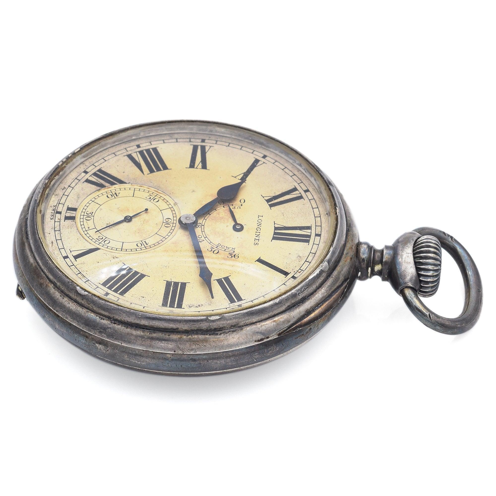 Antique Longines Pocket Watch in Silver. Good condition, keeping accurate time.

Weight: 214.2 Grams
Case Size: 68 mm
Hallmark: Longines 800

ITEM #: BR-969-052523-07