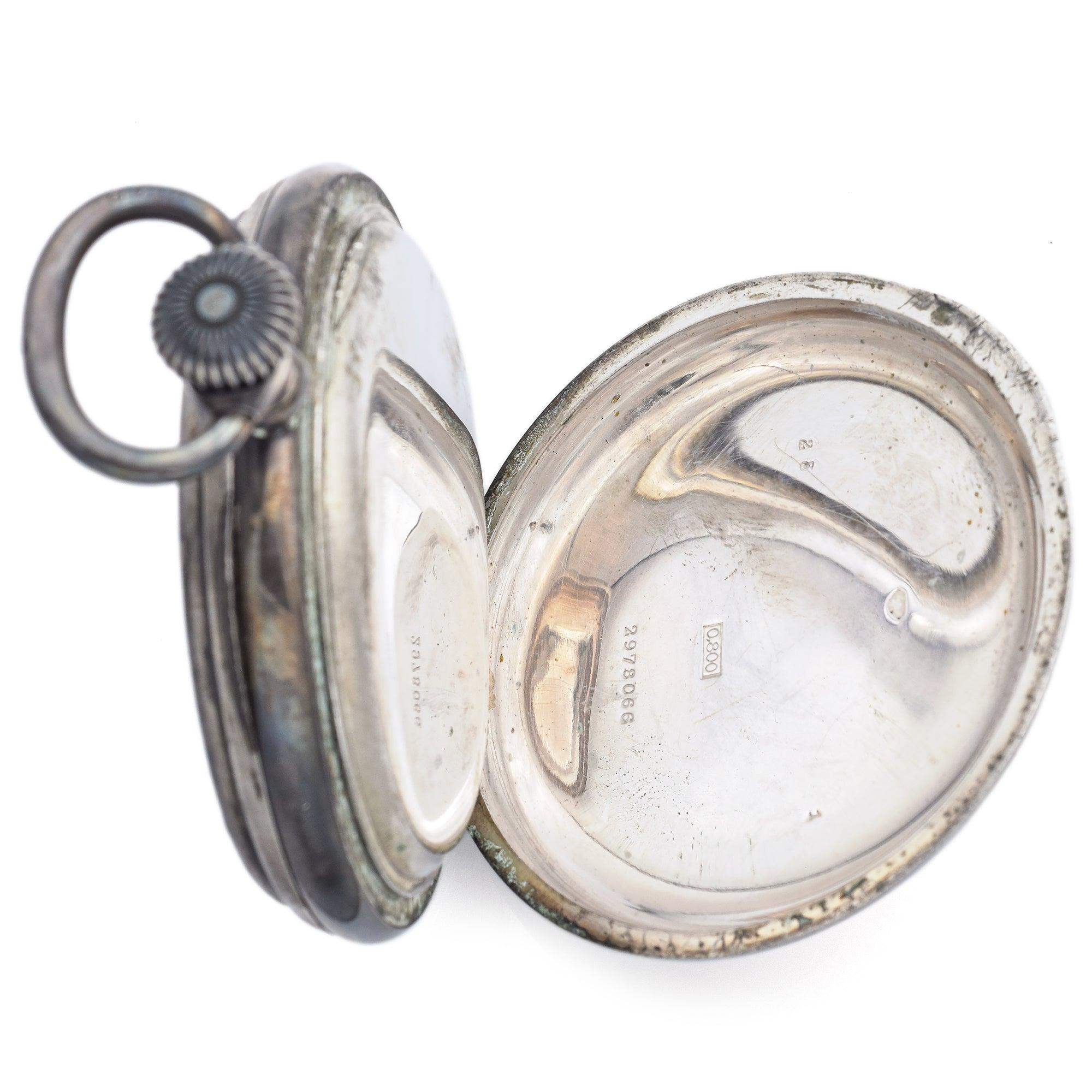 Antique Longines 800 Silver 17 Jewels Open Face Deck Watch 68 mm In Good Condition In New York, NY