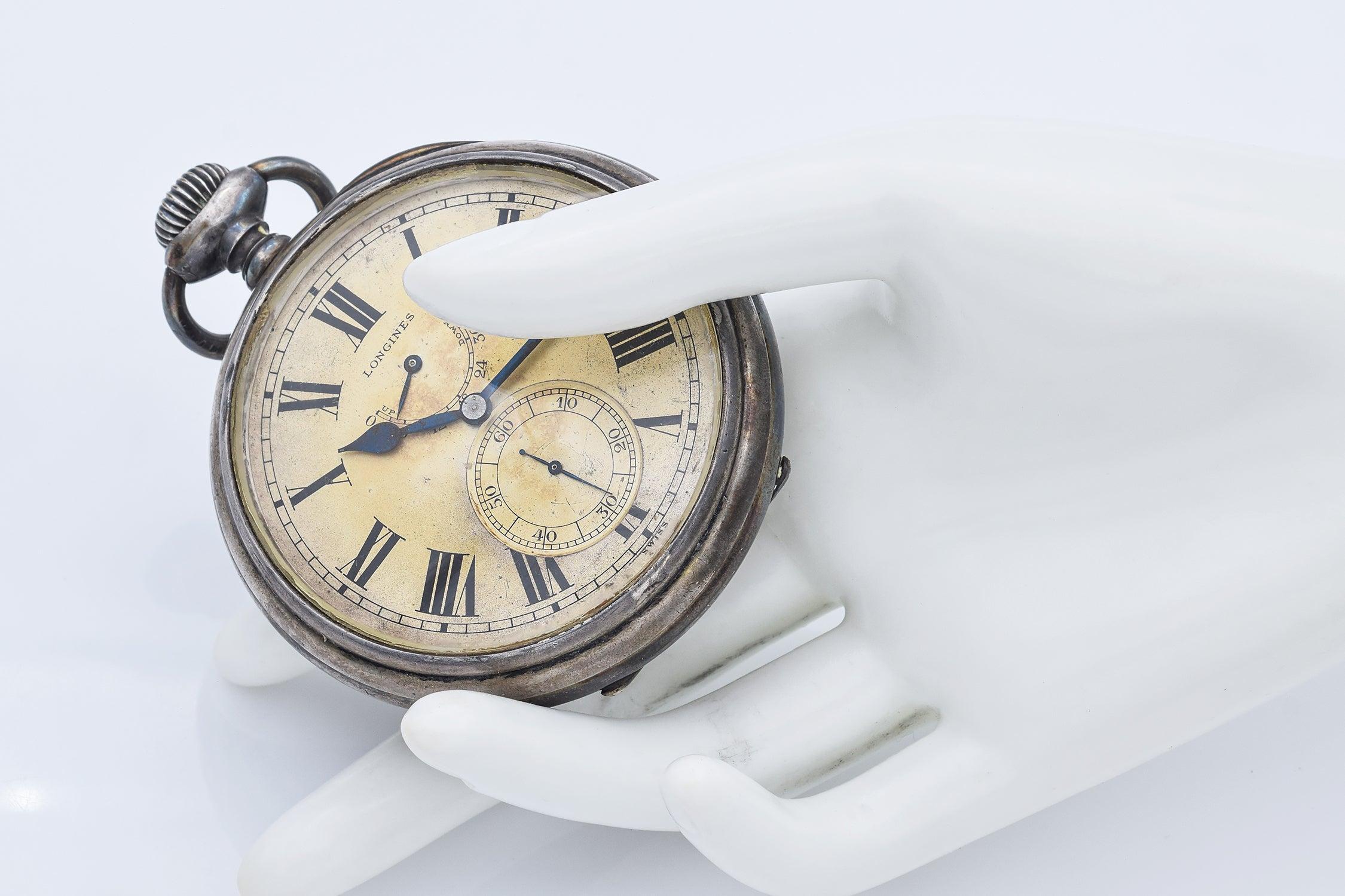 Antique Longines 800 Silver 17 Jewels Open Face Deck Watch 68 mm 4