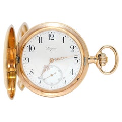 Vintage Longines Pocket Watch 14 Karat Gold Arabic Enamel Dial, Hunter
