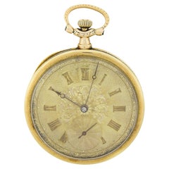 Antiguo reloj de bolsillo Longines suizo de oro amarillo de 14 quilates de 44 mm con esfera abierta detallada