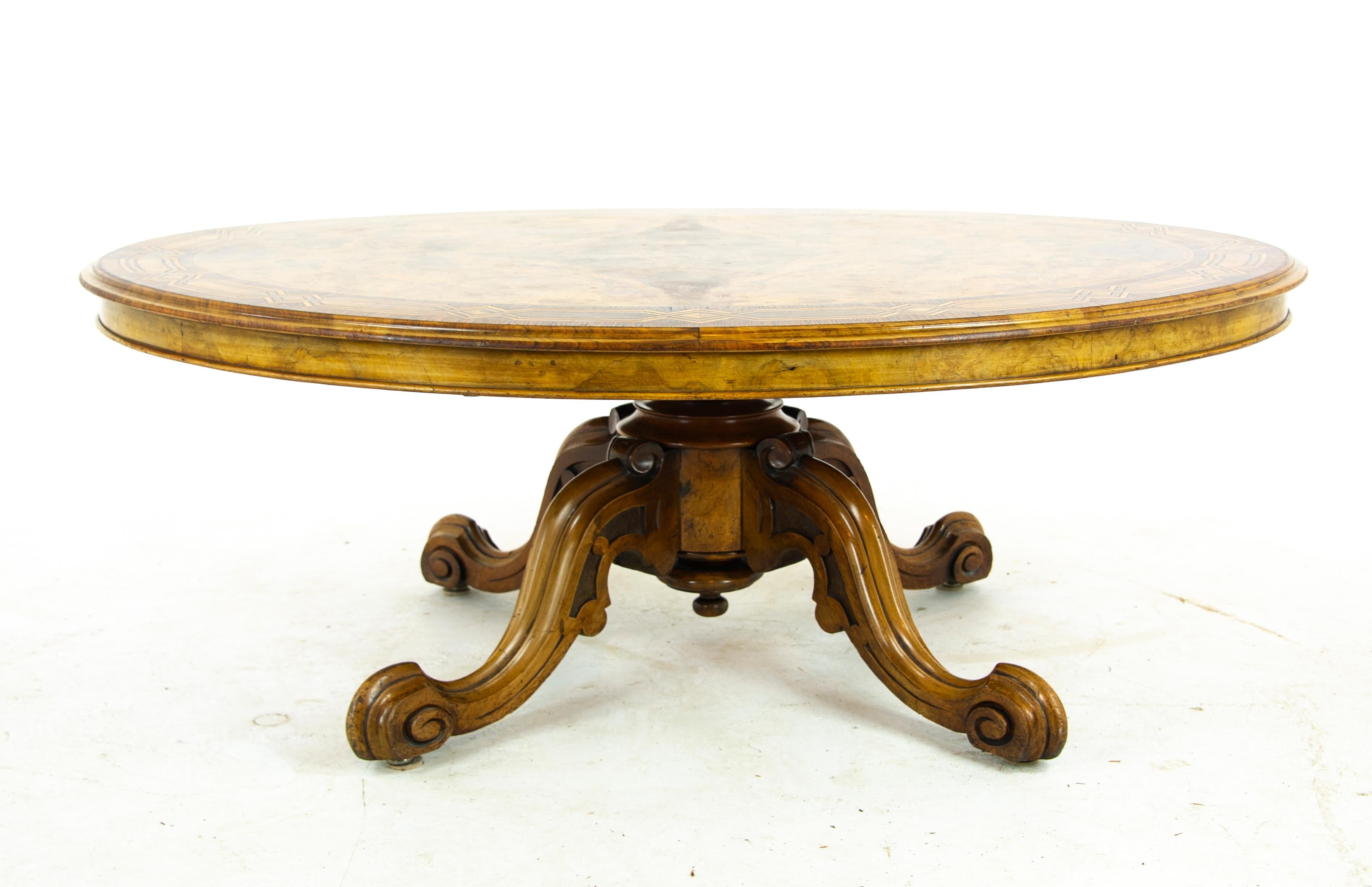 Antique Loo Table, Antique Coffee Table, Inlaid Victorian Table, 1870 (Spätes 19. Jahrhundert)