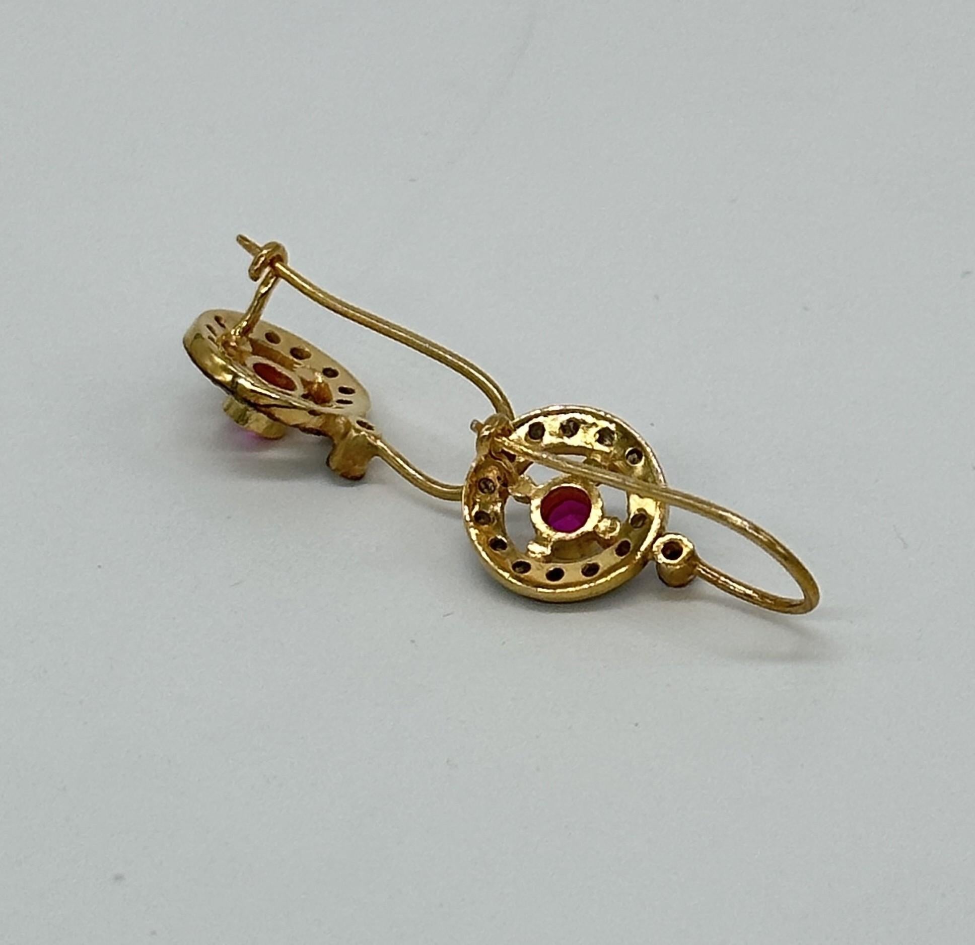 Rose Cut Antique look natural rose cut diamonds Ruby silver wire post earrings For Sale