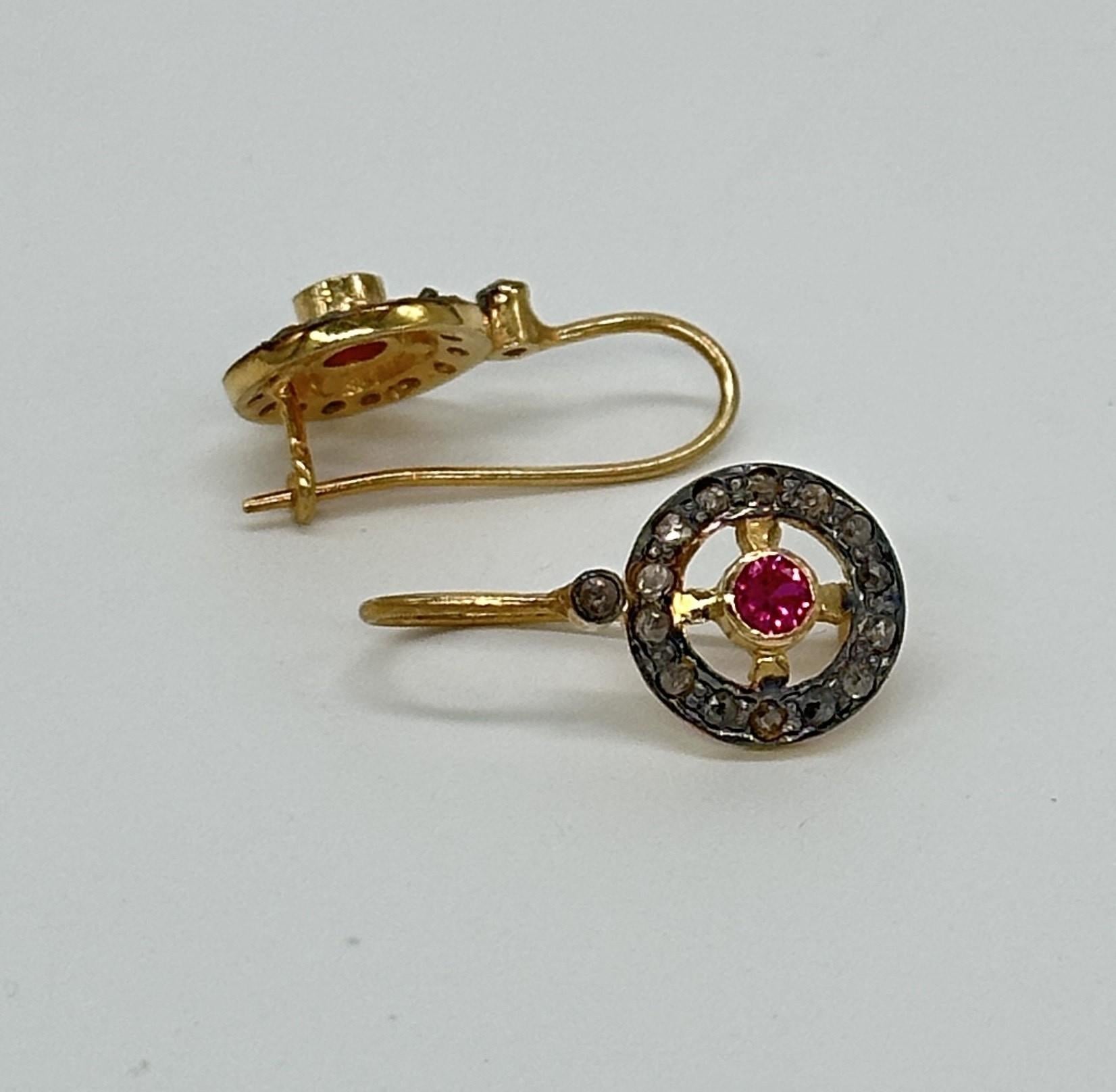Antique look natural rose cut diamonds Ruby silver wire post earrings In New Condition For Sale In Delhi, DL