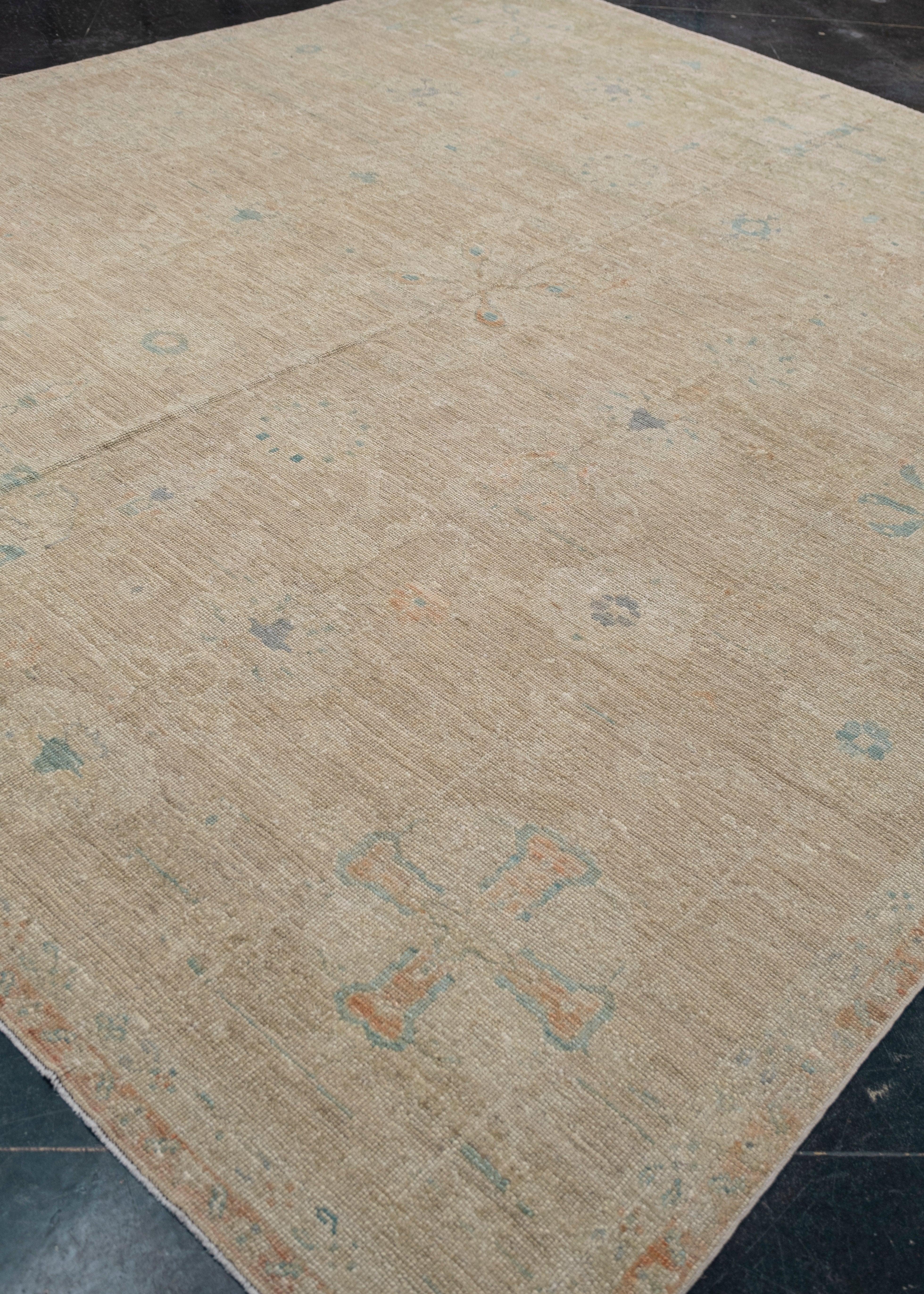 Hand-Knotted Antique Look Turkish Oushak Rug 9'2