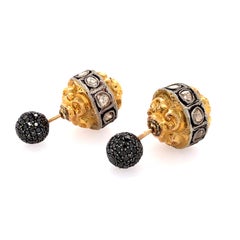 Antique Looking Double Sided Earrings With Diamonds Made In 14k Gold & Silver