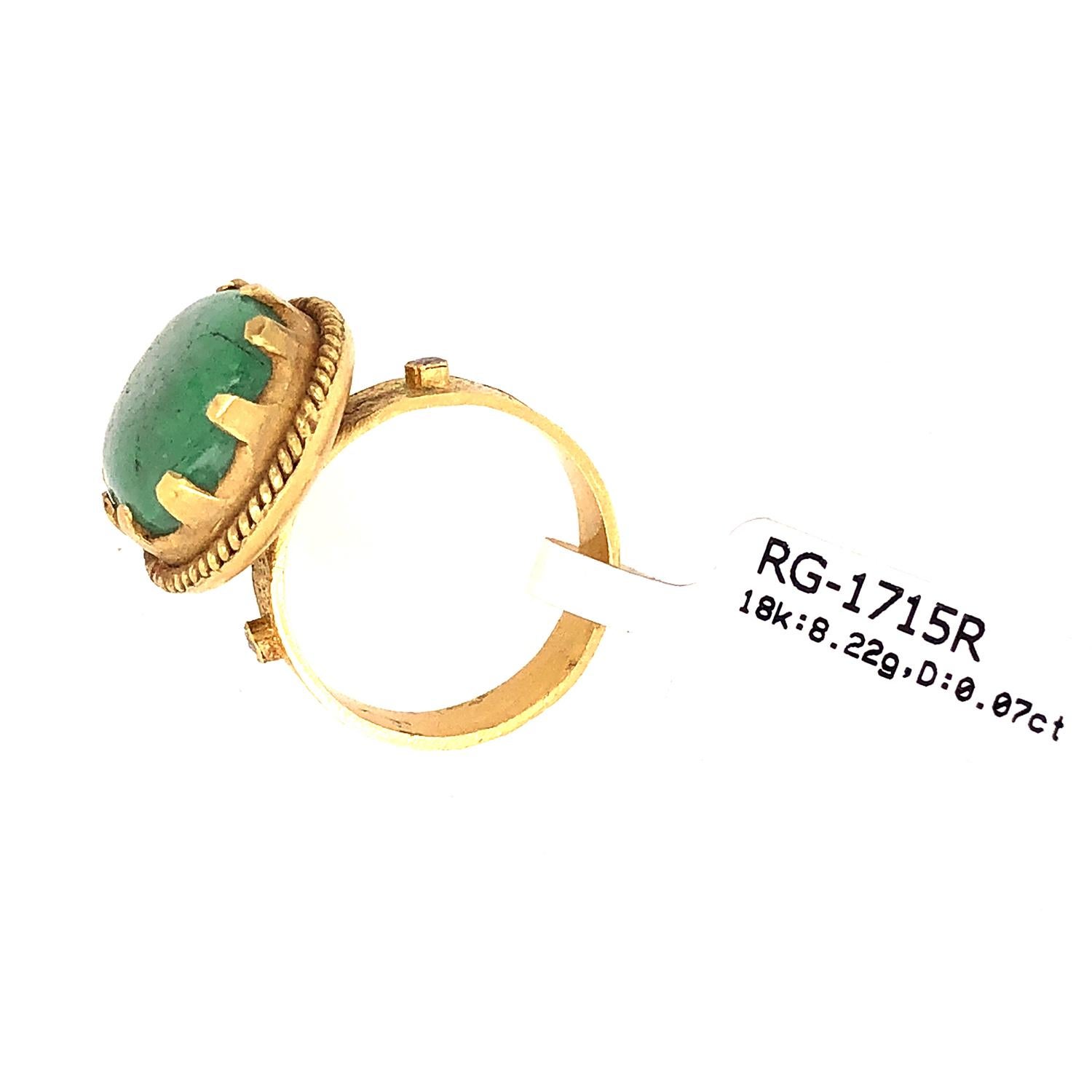 Artisan Antique Looking Emerald Diamond Ring in 18K Yellow Gold