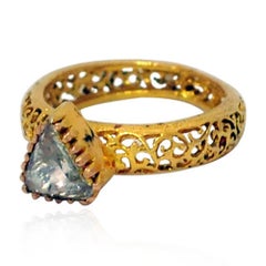 Antique Looking This Triangle Rosecut Diamond Ring with Designer 14K Gold Shank