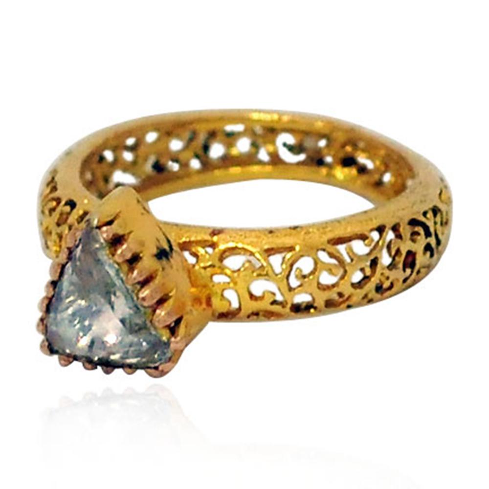 Artisan Antique Looking This Triangle Rosecut Diamond Ring with Designer 14K Gold Shank For Sale