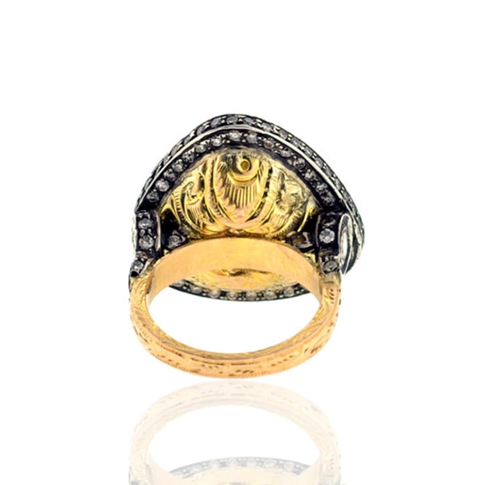 Antique looking Trillion Shape Rose Cut Diamond Ring in Gold and Silver is very uniquely made with designer shank. 

14kt gold: 3.88gms
Diamond: 3.29cts
