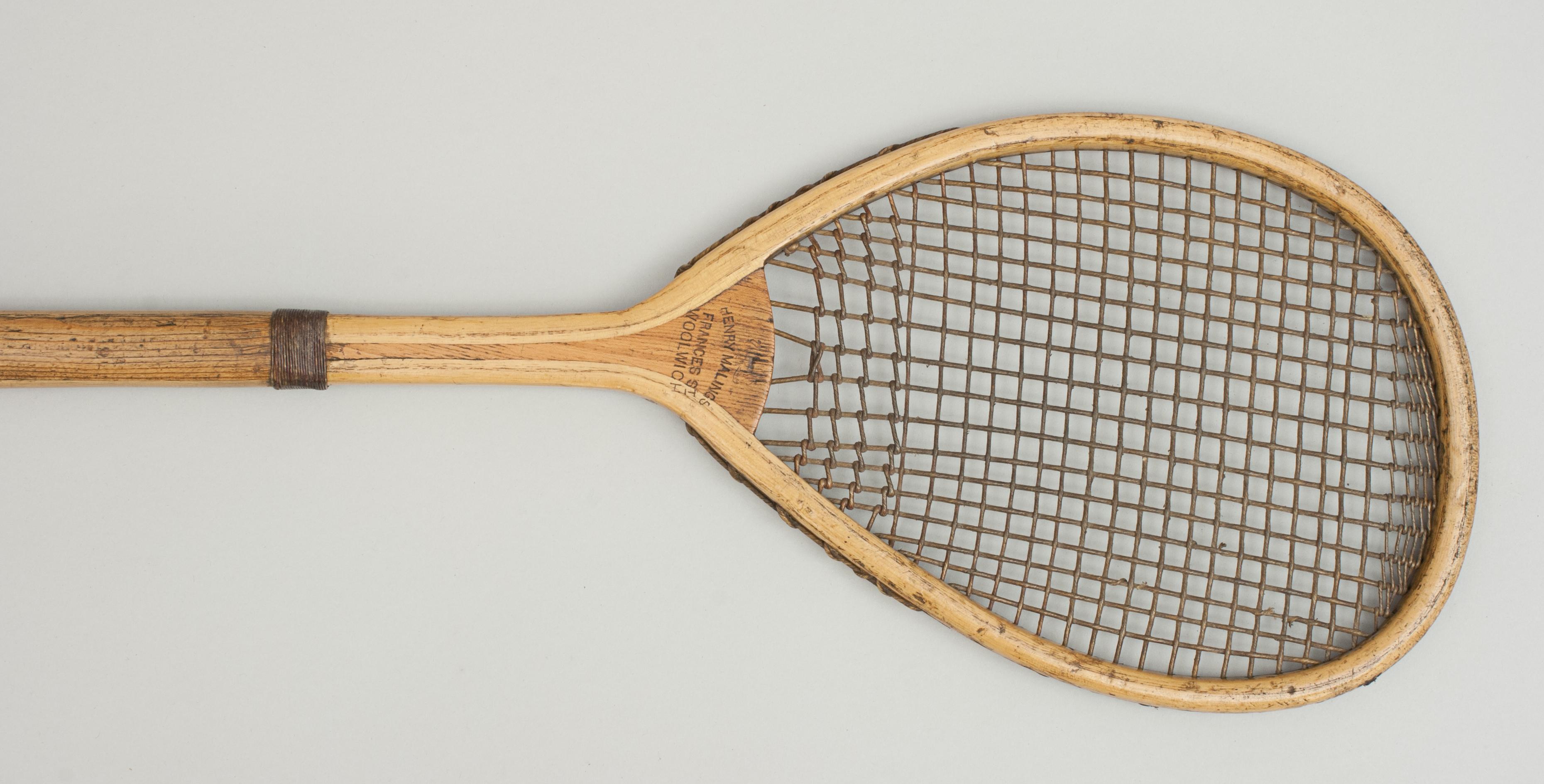 Sporting Art Antique Lopsided Henry Malings Tennis Racket, 19th Century