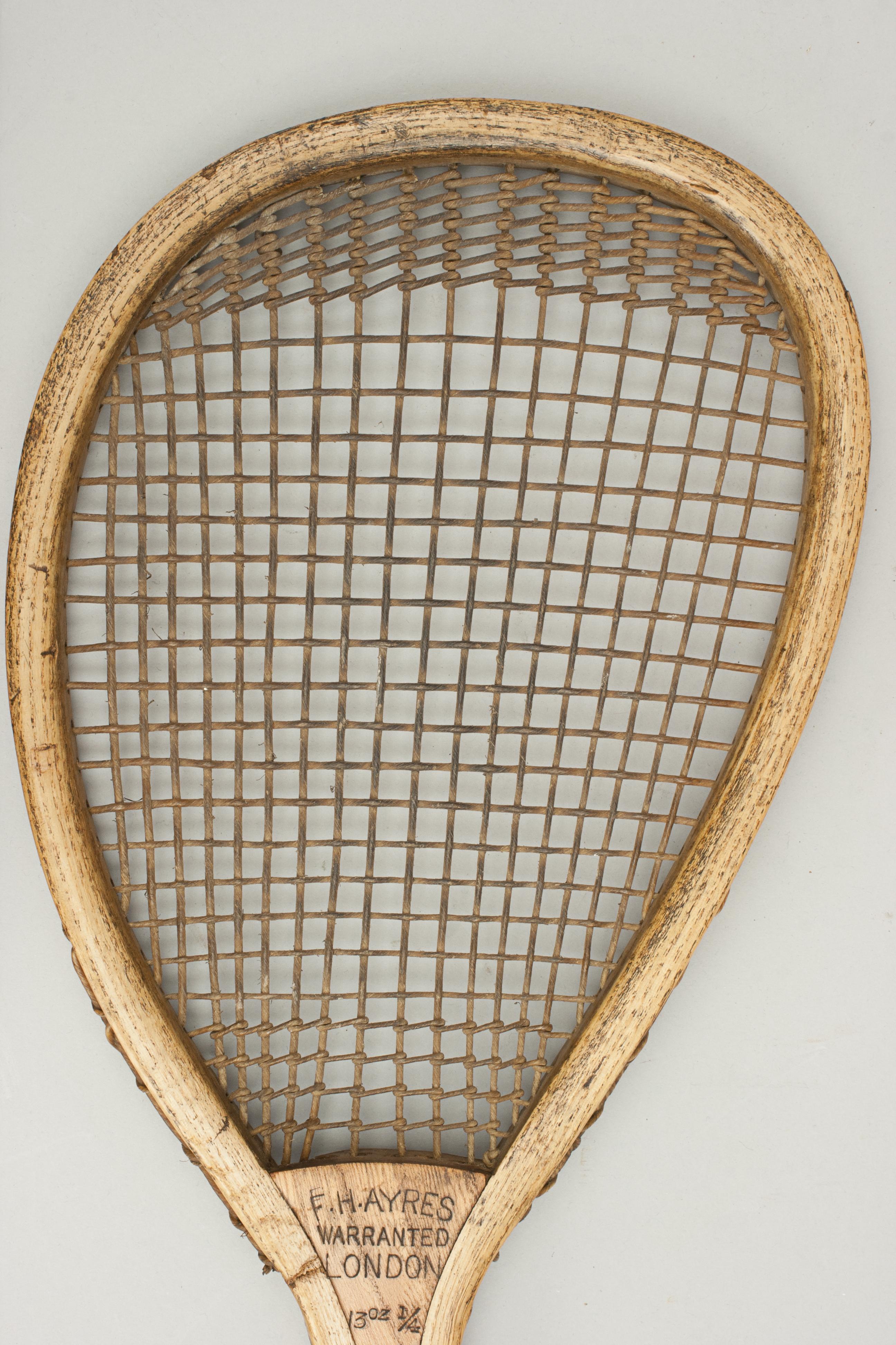 Antique Lopsided Tennis Racket by F.H. Ayres In Good Condition For Sale In Oxfordshire, GB