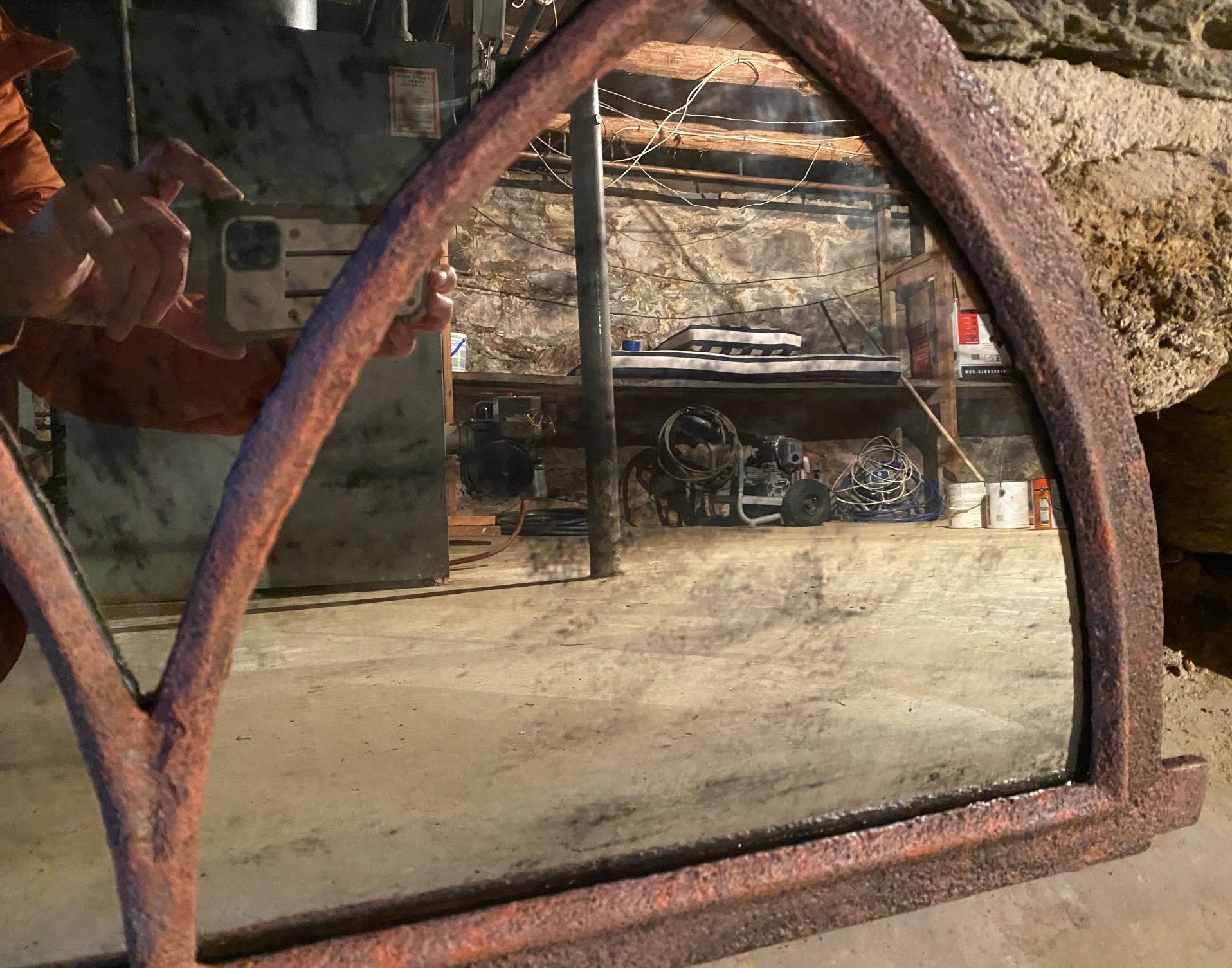 Antique L'Orangerie Half Round Cast Iron Wall Mirror In Good Condition For Sale In Sheffield, MA