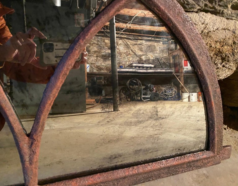 19th Century Antique L'Orangerie Half Round Cast Iron Wall Mirror For Sale