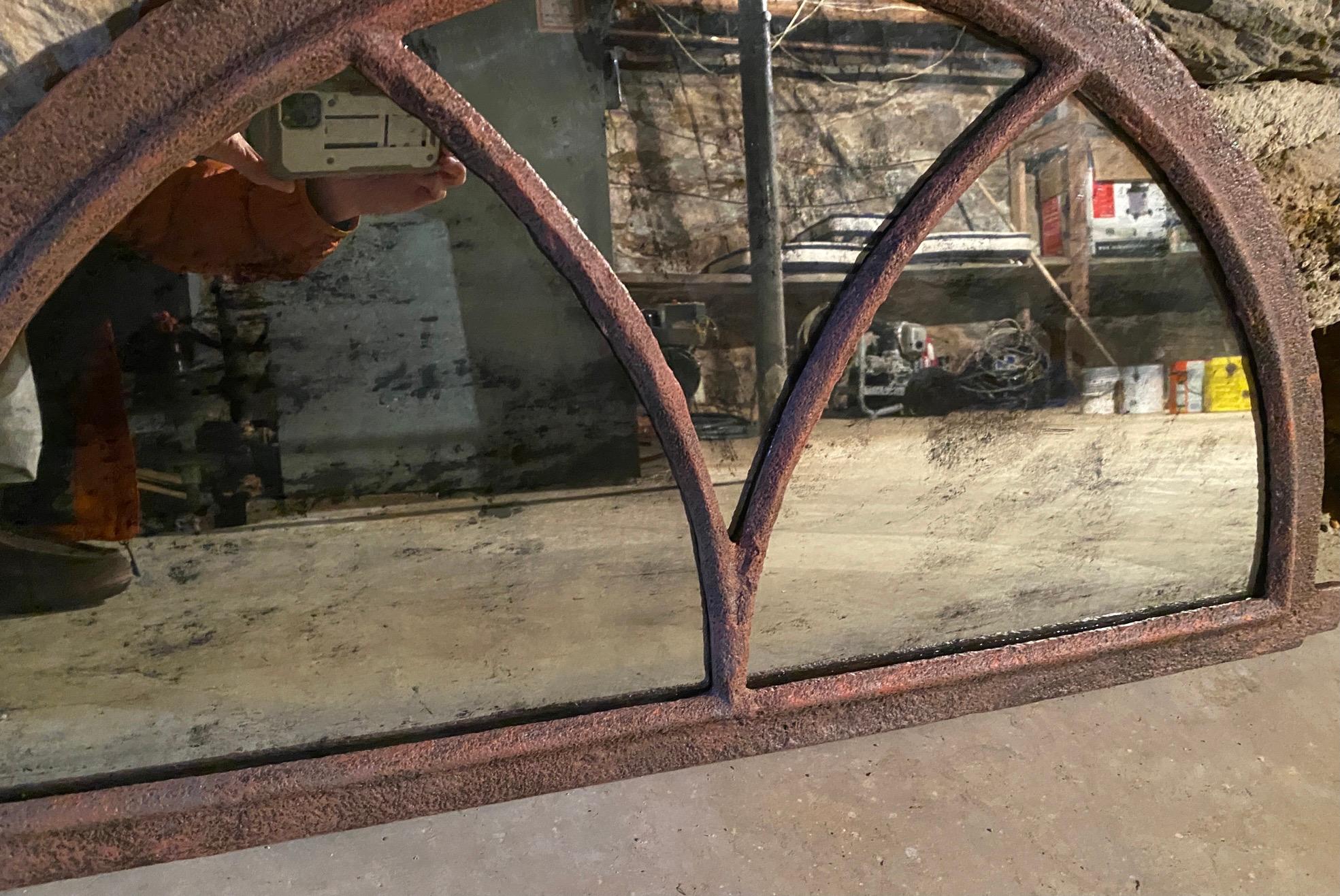Antique L'Orangerie Half Round Cast Iron Wall Mirror For Sale 1