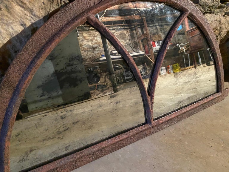 Antique L'Orangerie Half Round Cast Iron Wall Mirror For Sale 2