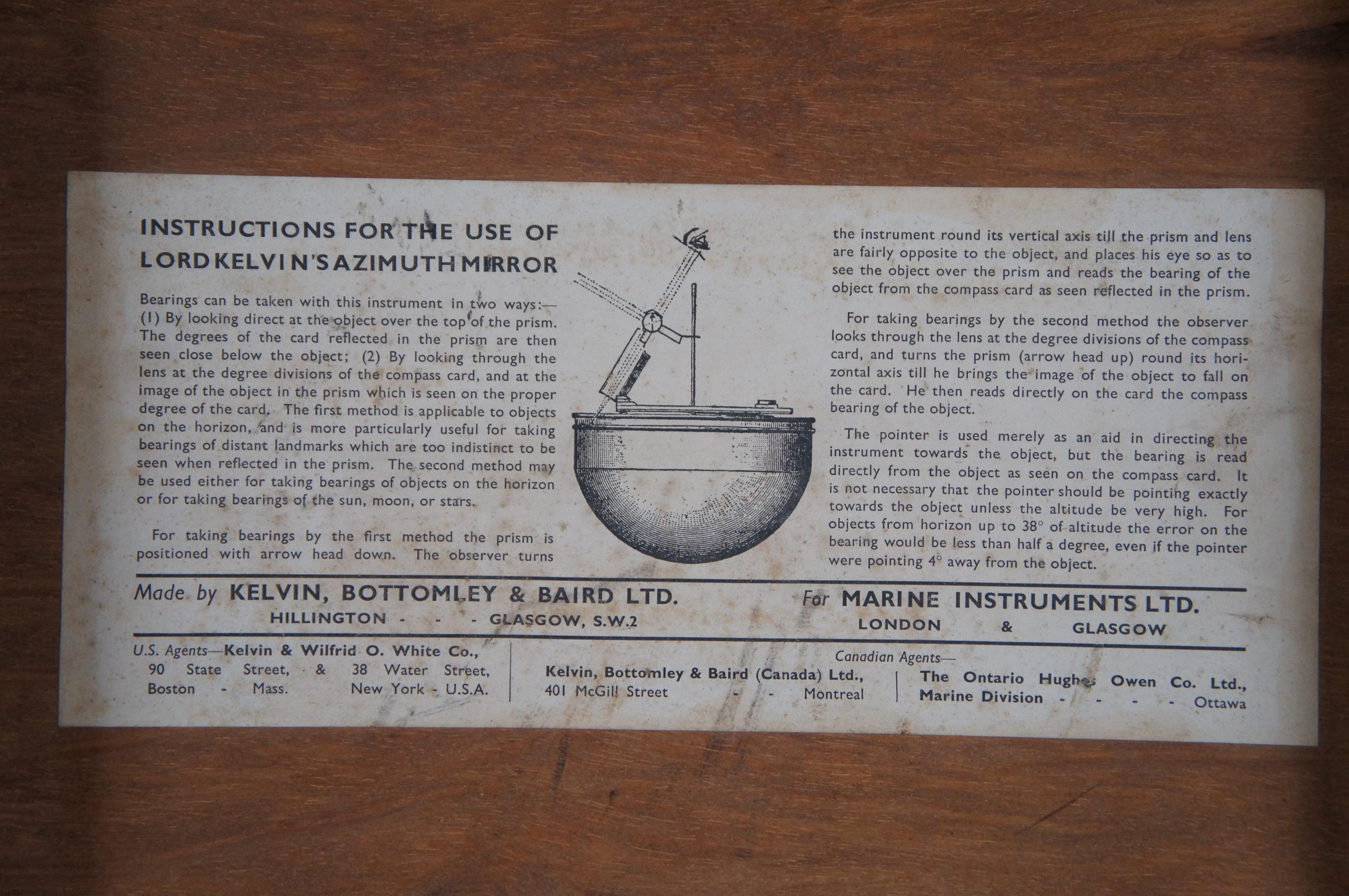 Antike Lord Kelvins Azimutspiegel Nautische Navigation Prisma Kreis & Fall  im Angebot 6