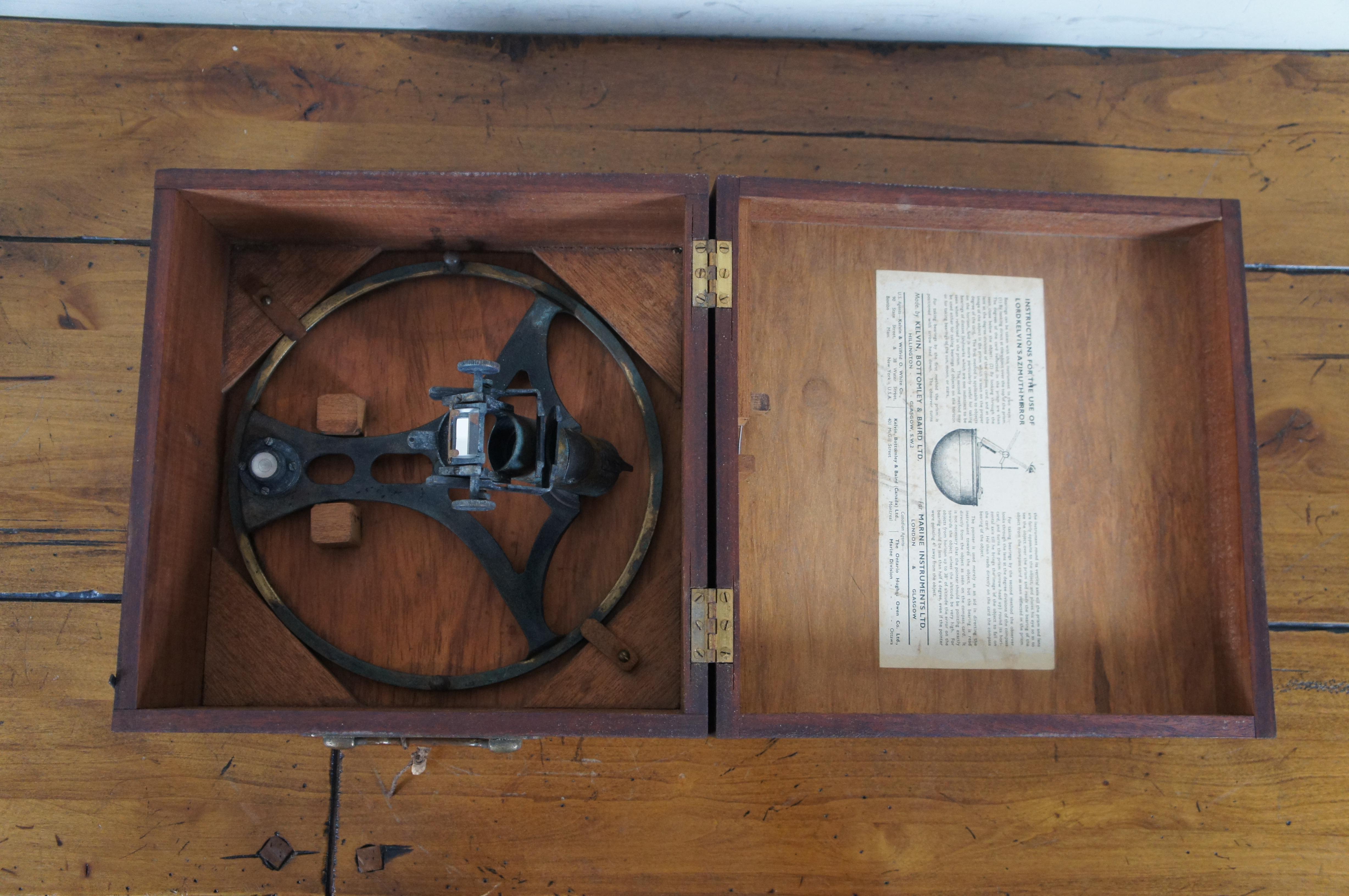Antike Lord Kelvins Azimutspiegel Nautische Navigation Prisma Kreis & Fall  im Angebot 7