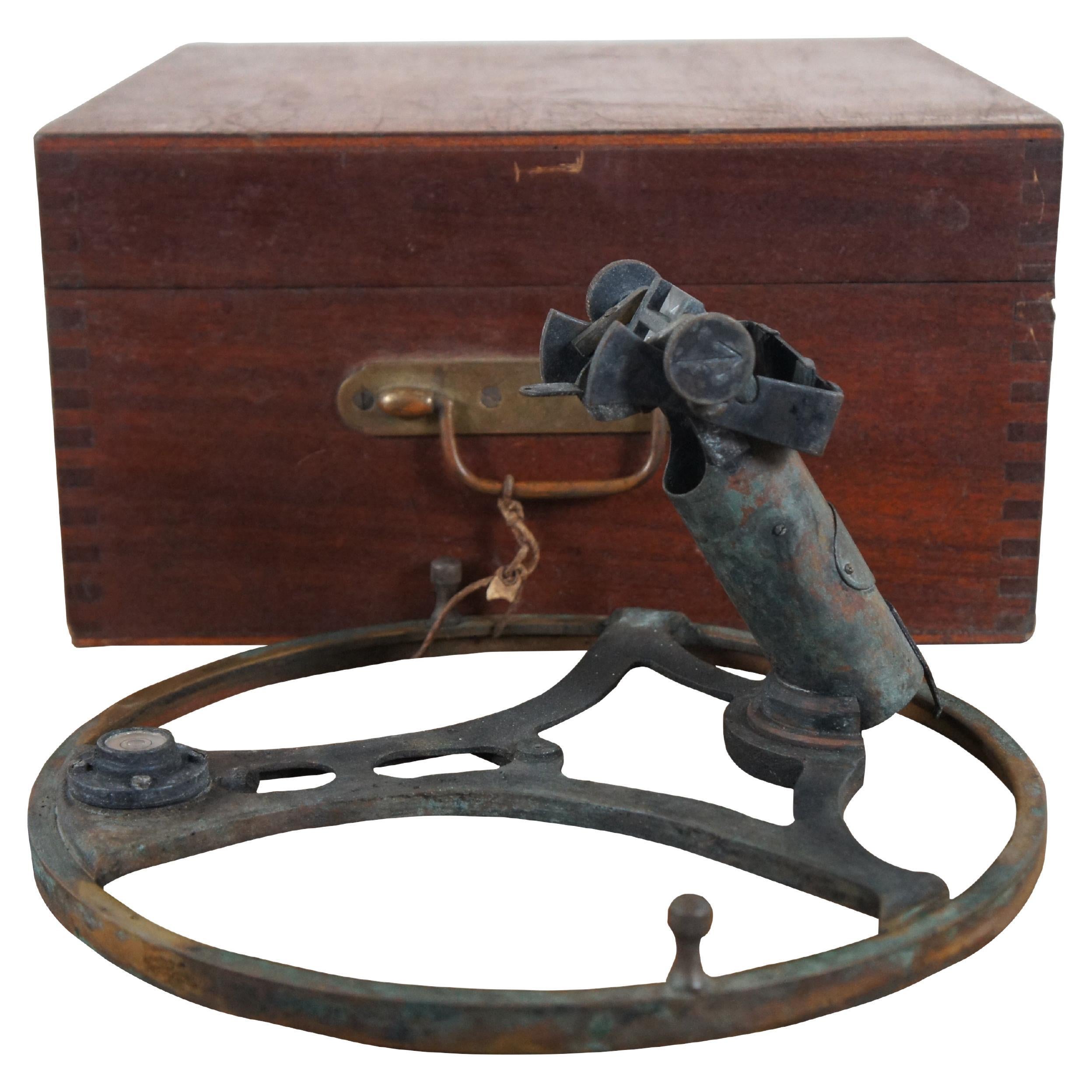 Antique Lord Kelvins Azimuth Mirror Nautical Navigation Prism Circle & Case  For Sale