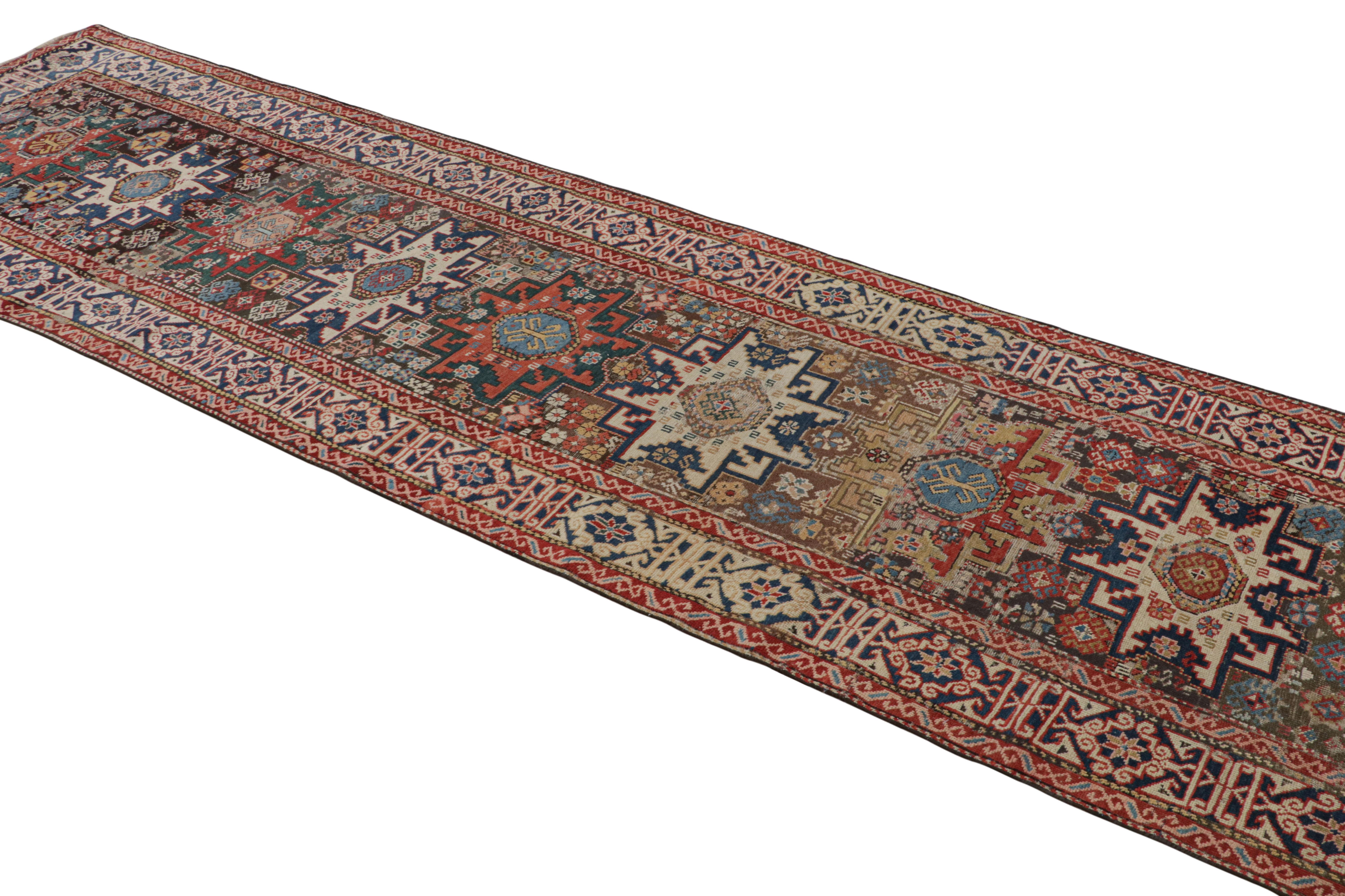 European Antique Lori Geometric Red and Beige Wool Runner by Rug & Kilim For Sale