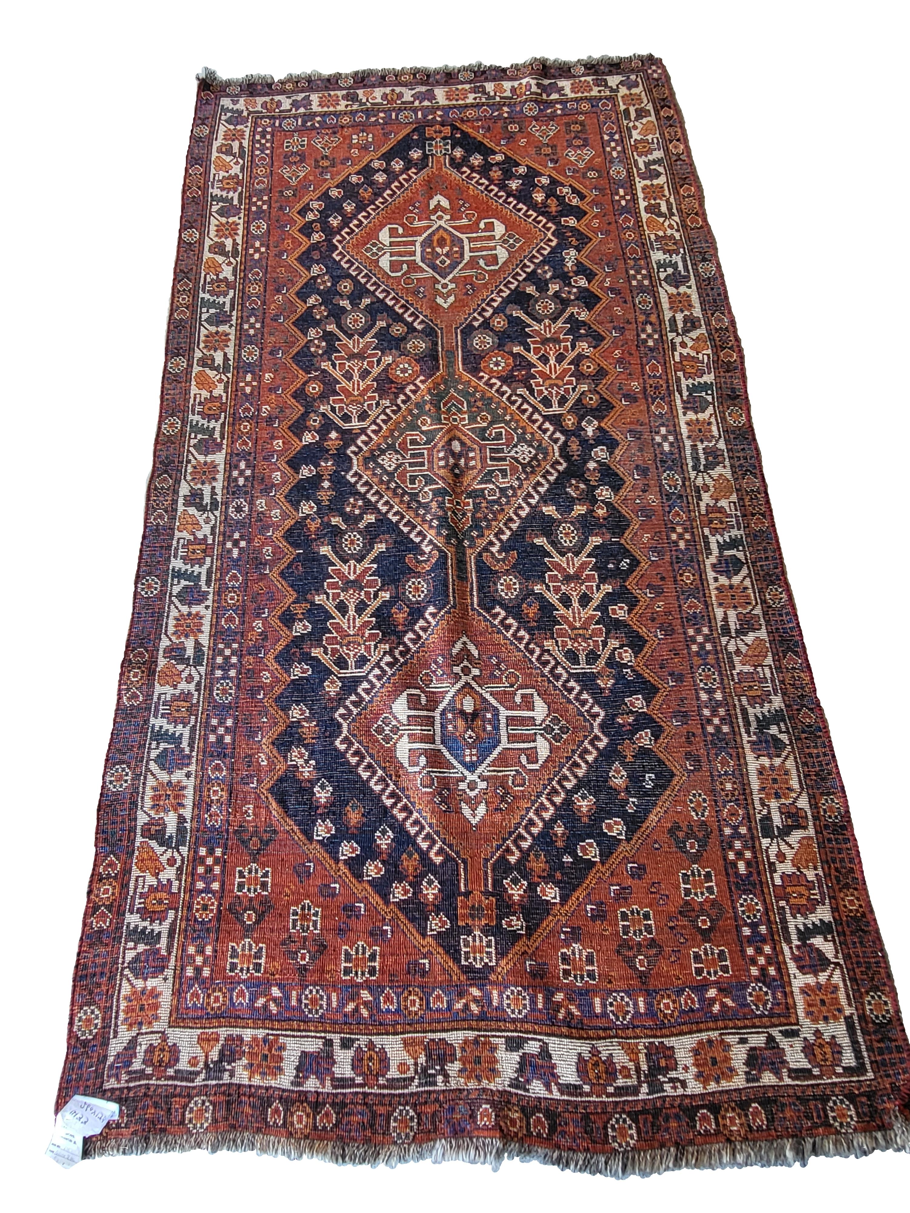 Hand-Knotted Antique Lori - Nomadic Persian Rug - Rust / Orange & Black  For Sale