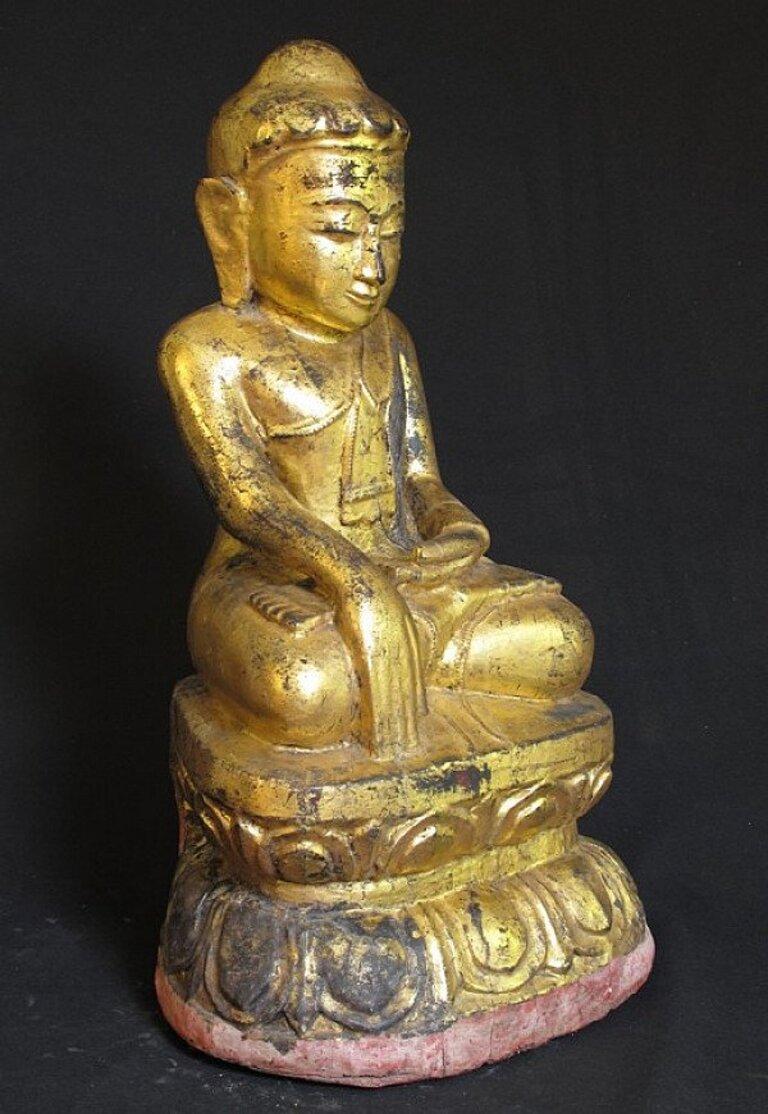 Wood Antique Lotus Buddha from Burma For Sale