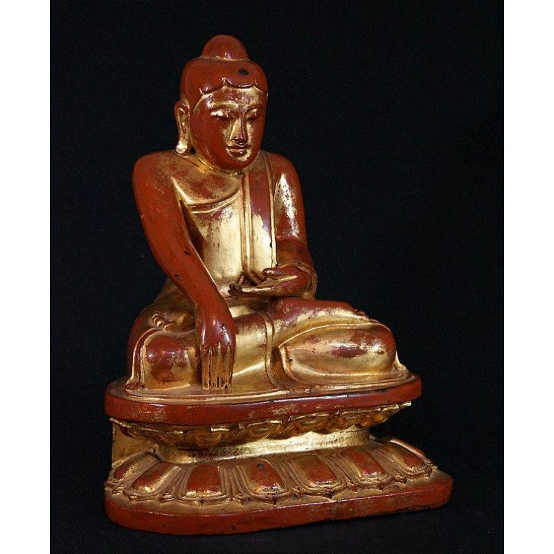 Wood Antique Lotus Buddha Statue from Burma For Sale