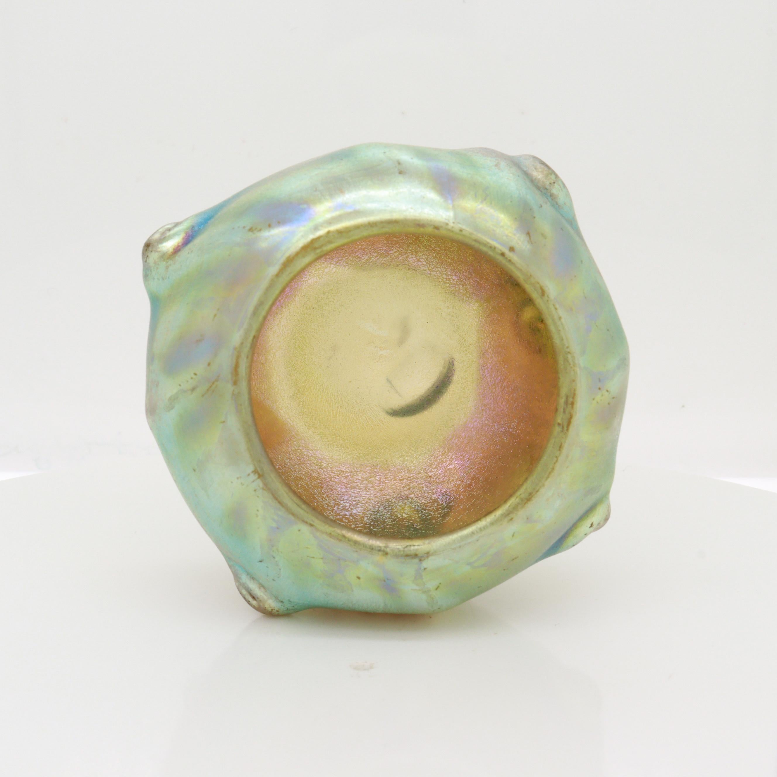 Antique Louis Comfort Tiffany Favrile Glass Salt Cellar / Miniature Cabinet Vase For Sale 3
