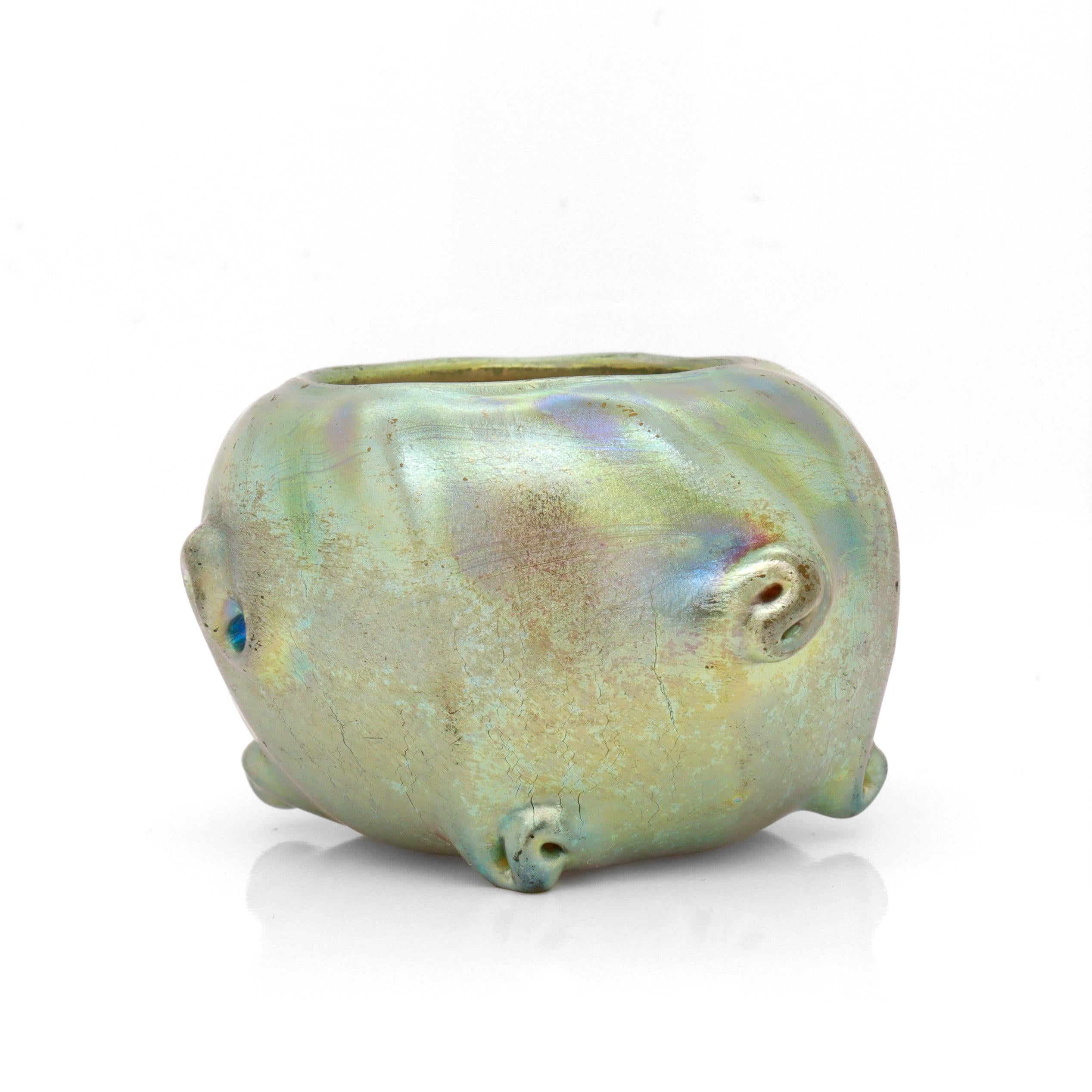 American Antique Louis Comfort Tiffany Favrile Glass Salt Cellar / Miniature Cabinet Vase For Sale
