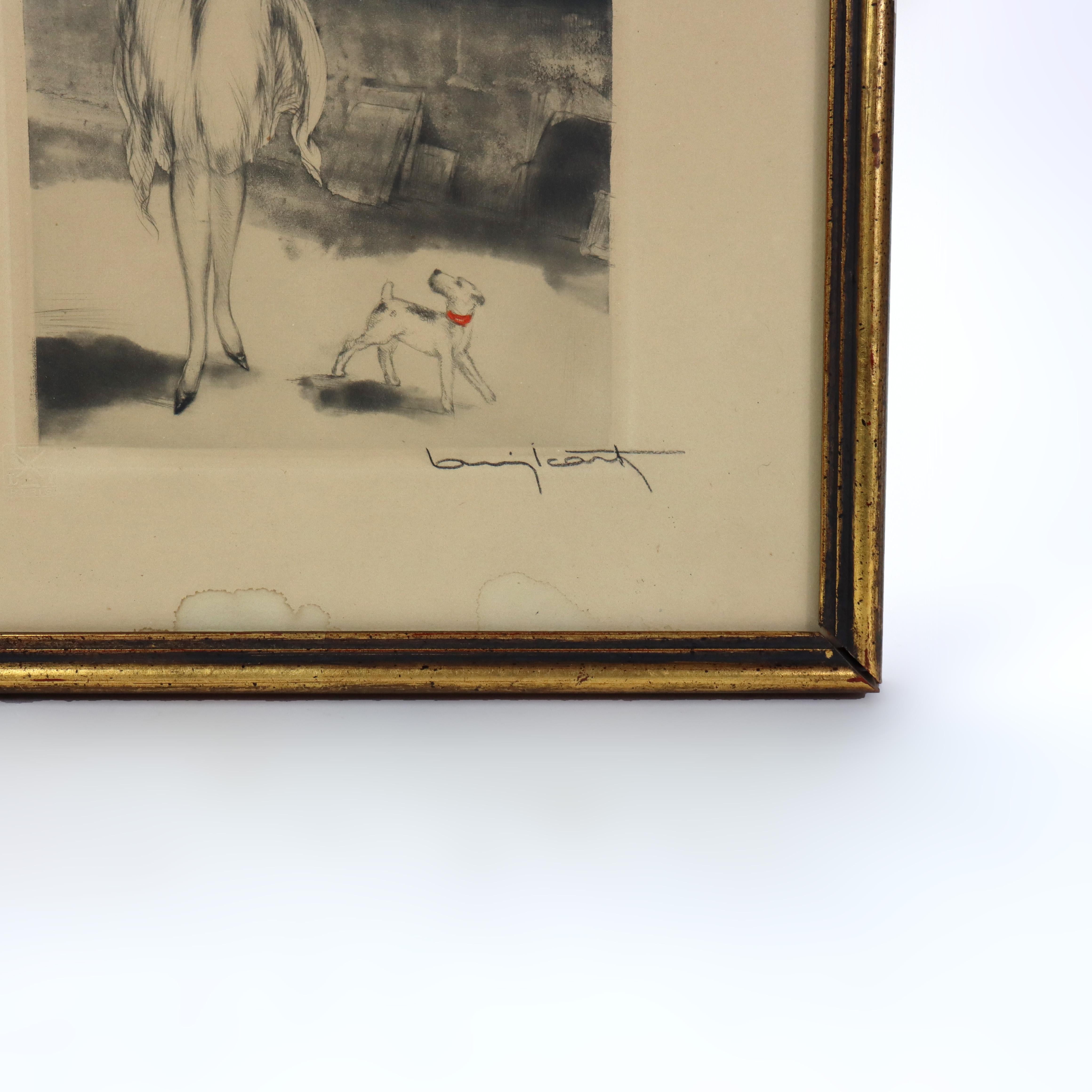 Antique Louis Icart Colored Etching “On The Quay” Signed & Windmill Seal C1929 In Good Condition For Sale In Big Flats, NY