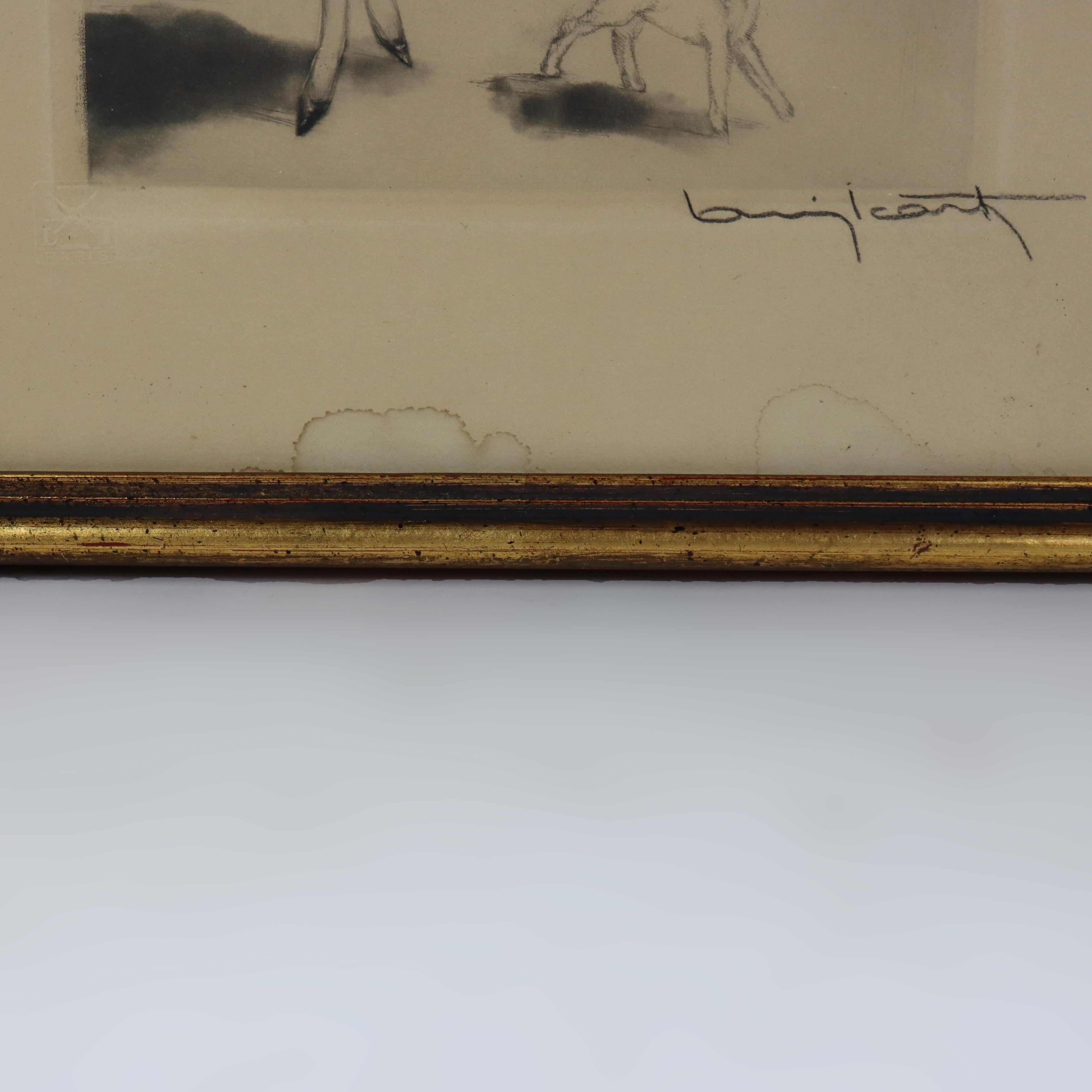 Paper Antique Louis Icart Colored Etching “On The Quay” Signed & Windmill Seal C1929 For Sale