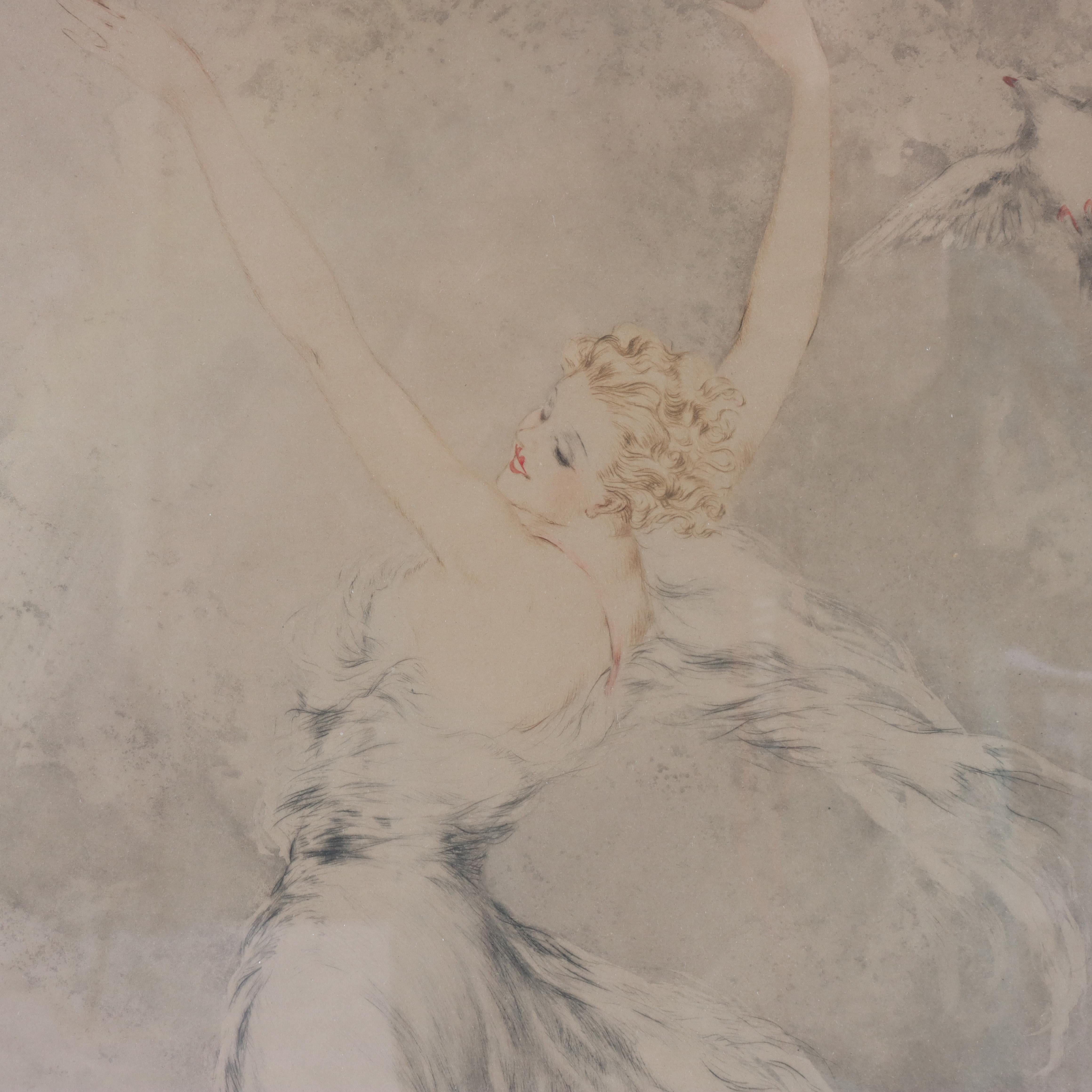 Paper Antique Louis Icart Colored Etching “Rainbow” Signed C1920 For Sale