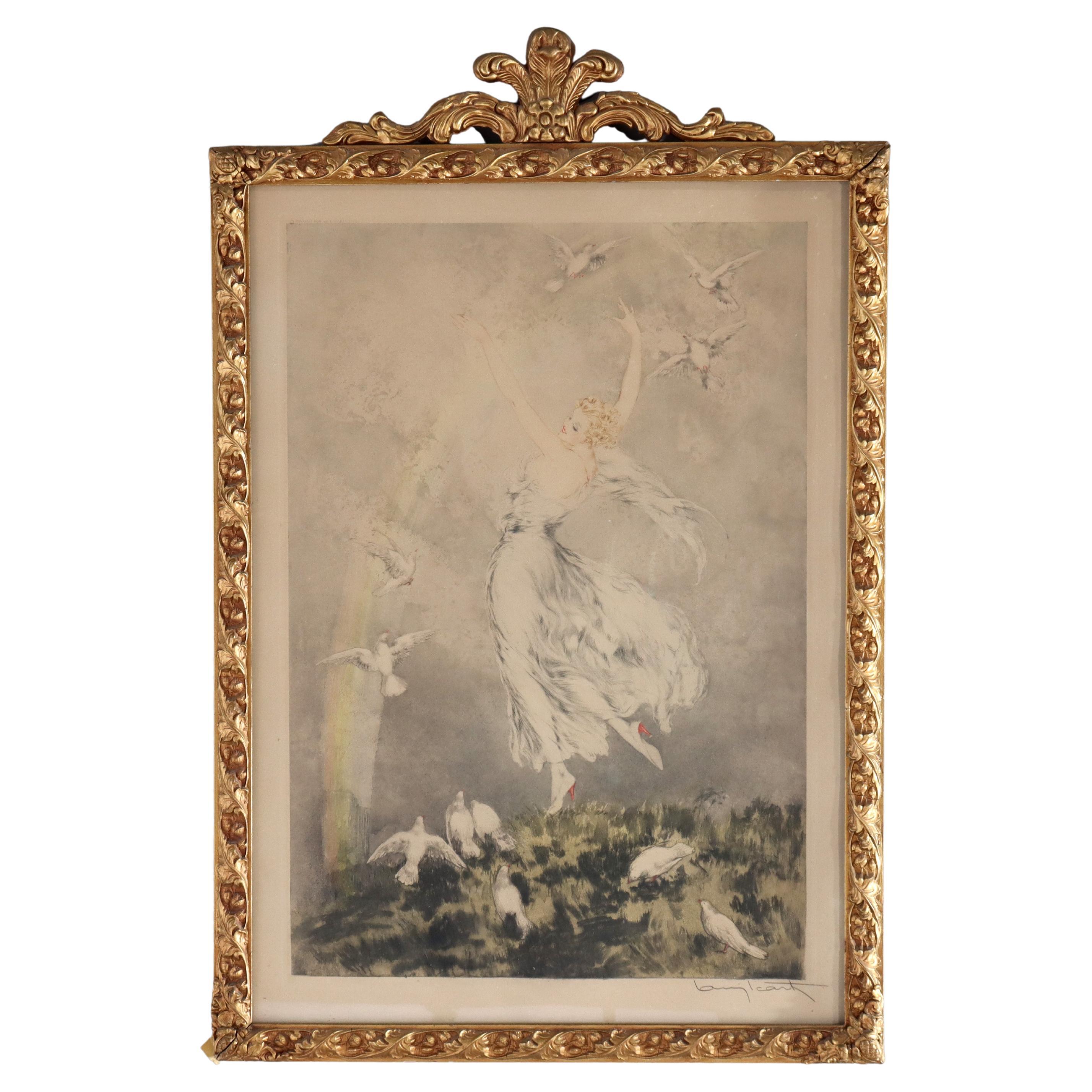 Antique Louis Icart Colored Etching “Rainbow” Signed C1920 For Sale