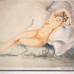 Antique Louis Icart Etching Of Reclining Nude Woman Signed C1920