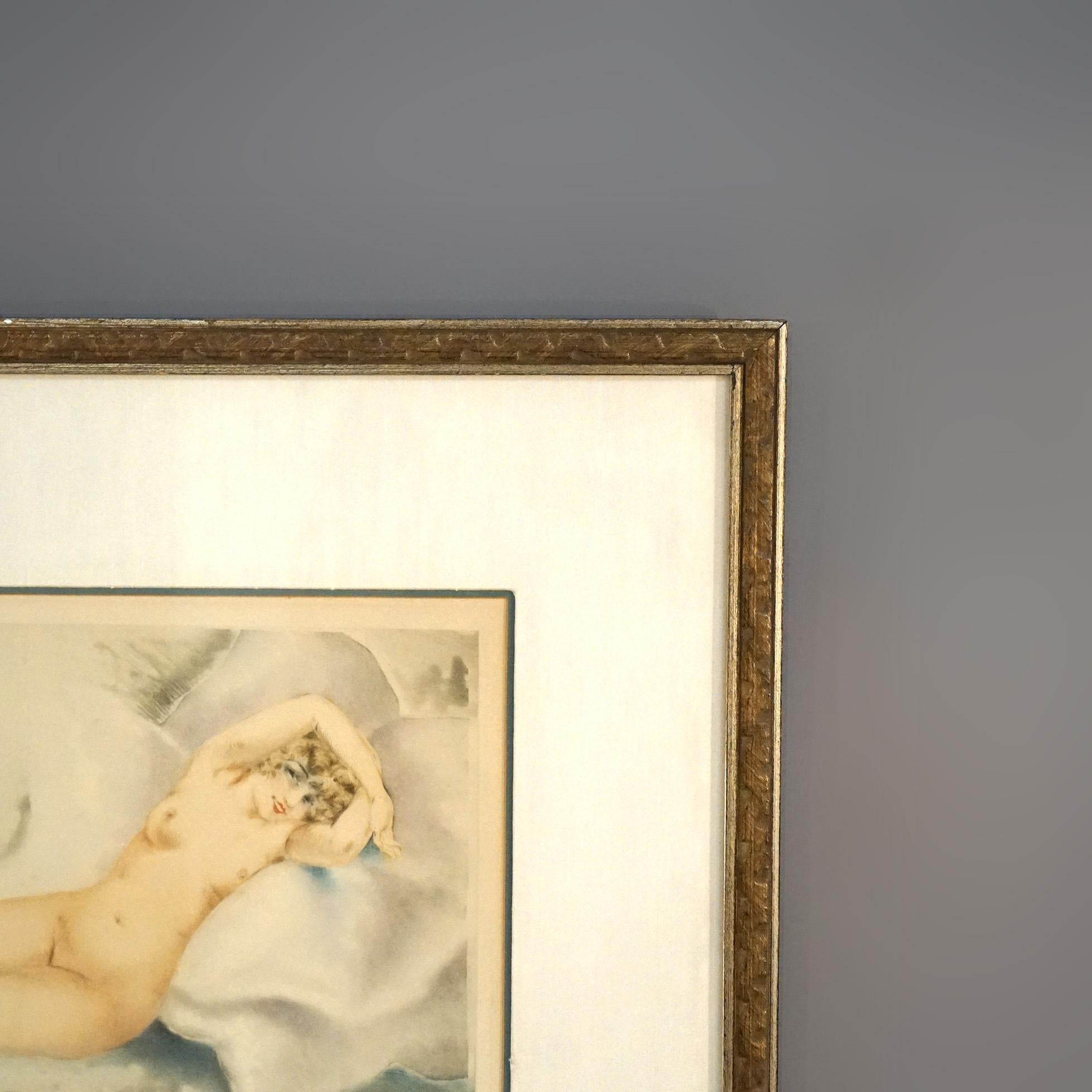 Antique Louis Icart Etching Of Reclining Nude Woman Signed C1920 For Sale 2