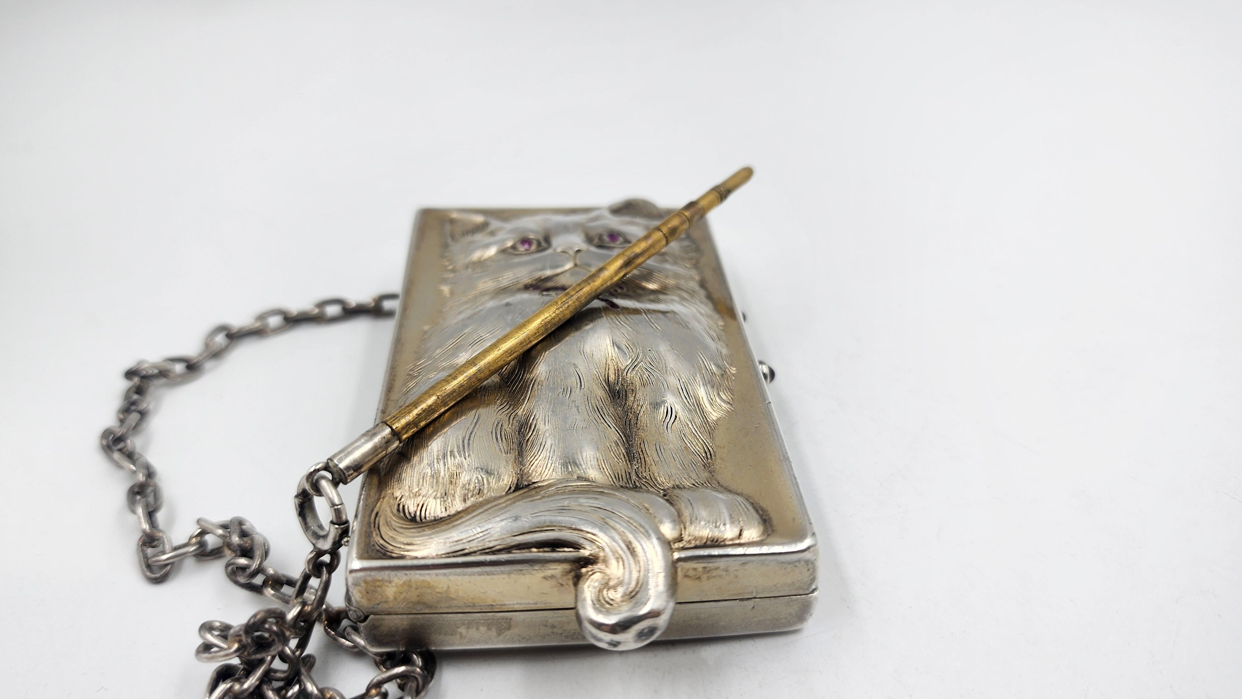 Compacto de tocador de plata antiguo Louis Kuppenheim con rubíes en venta 4