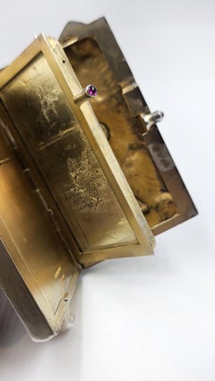 Antique Louis Kuppenheim Silver Kitten Vanity Compact with Rubies