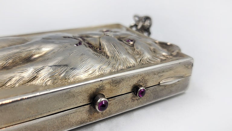 kitten cigarette case Antique Louis Kuppenheim Silver Kitten Vanity Compact with Rubies For Sale  at 1stDibs
