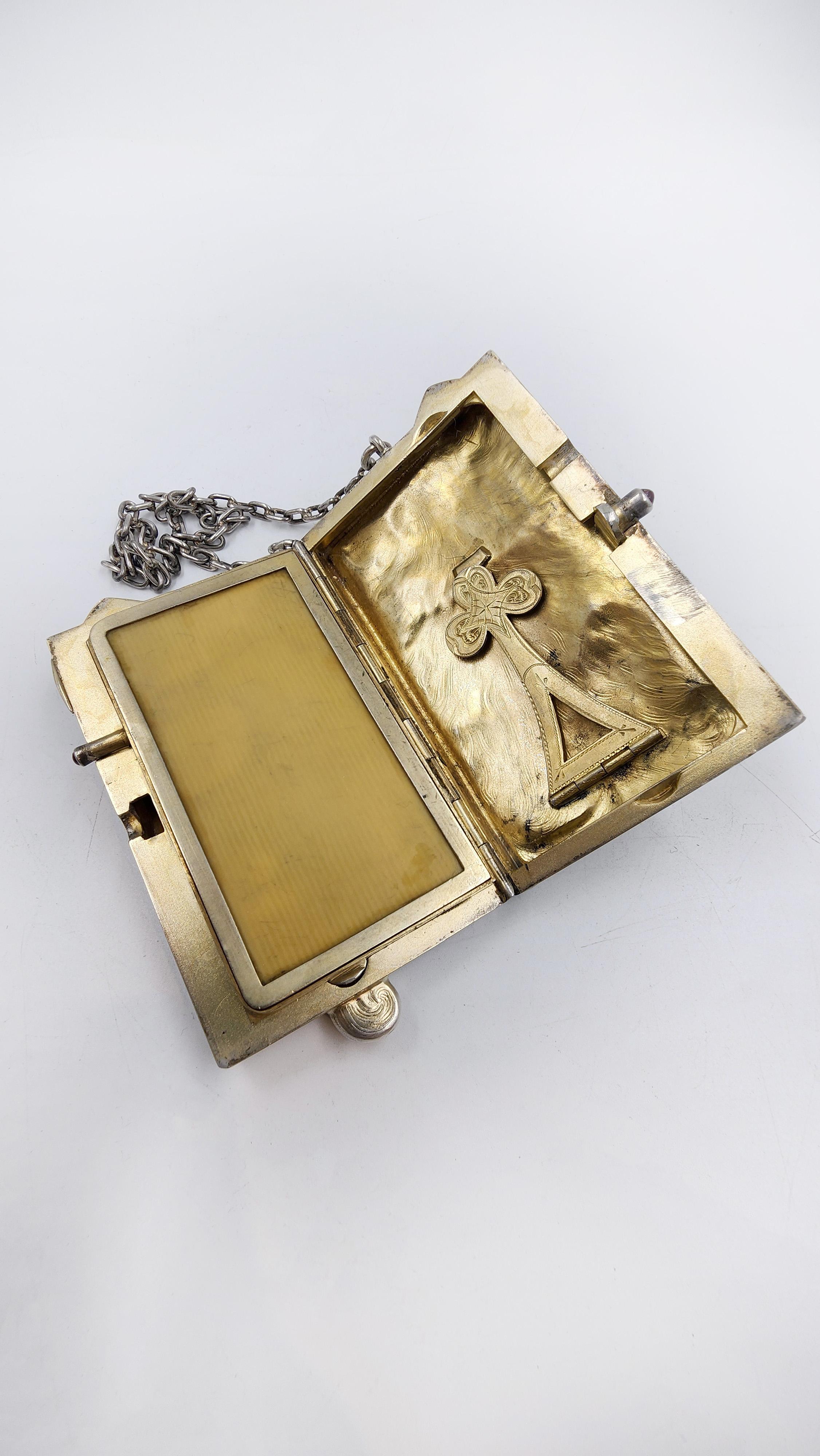Compacto de tocador de plata antiguo Louis Kuppenheim con rubíes Hecho a mano en venta