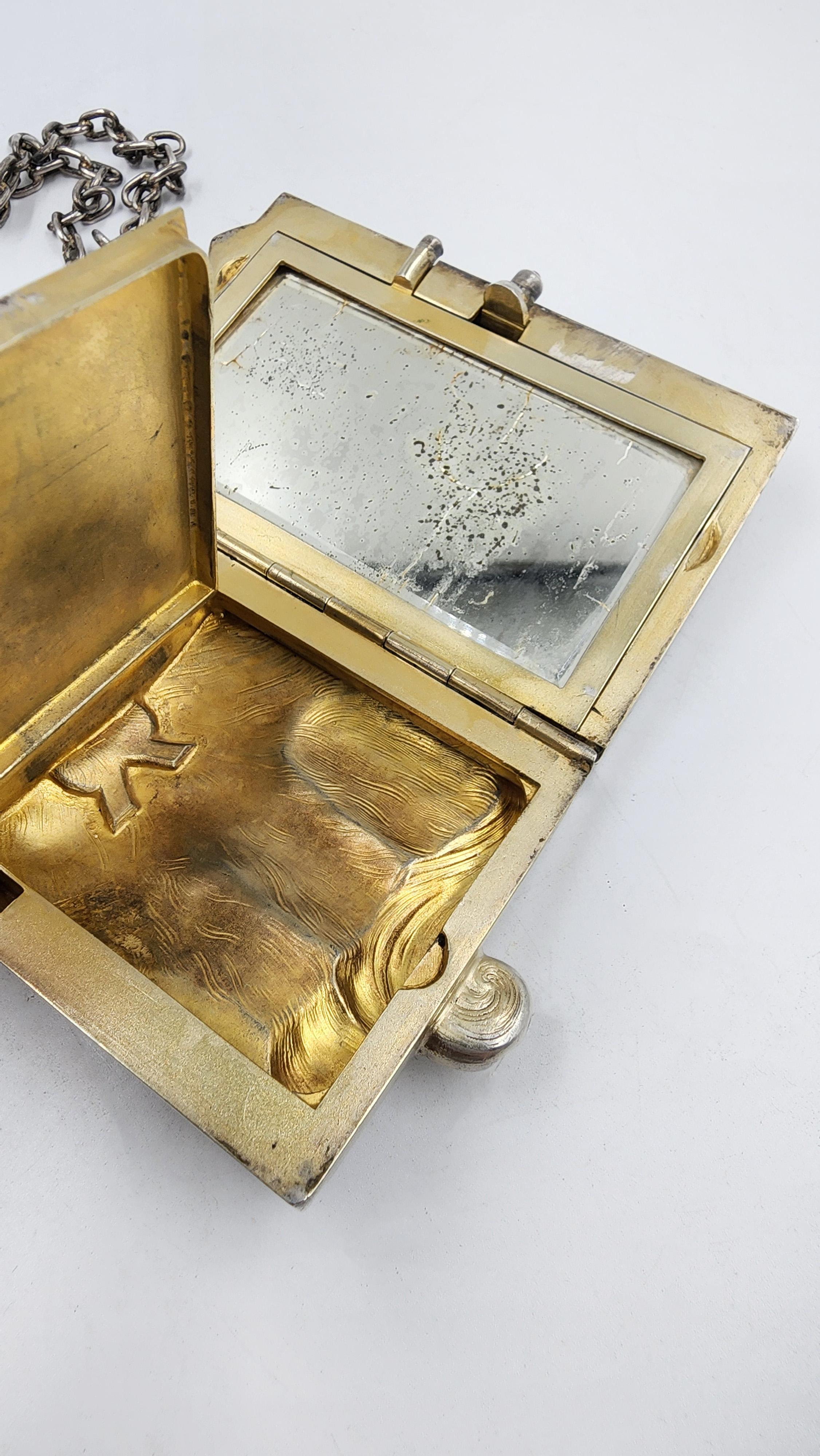 Compacto de tocador de plata antiguo Louis Kuppenheim con rubíes siglo XX en venta